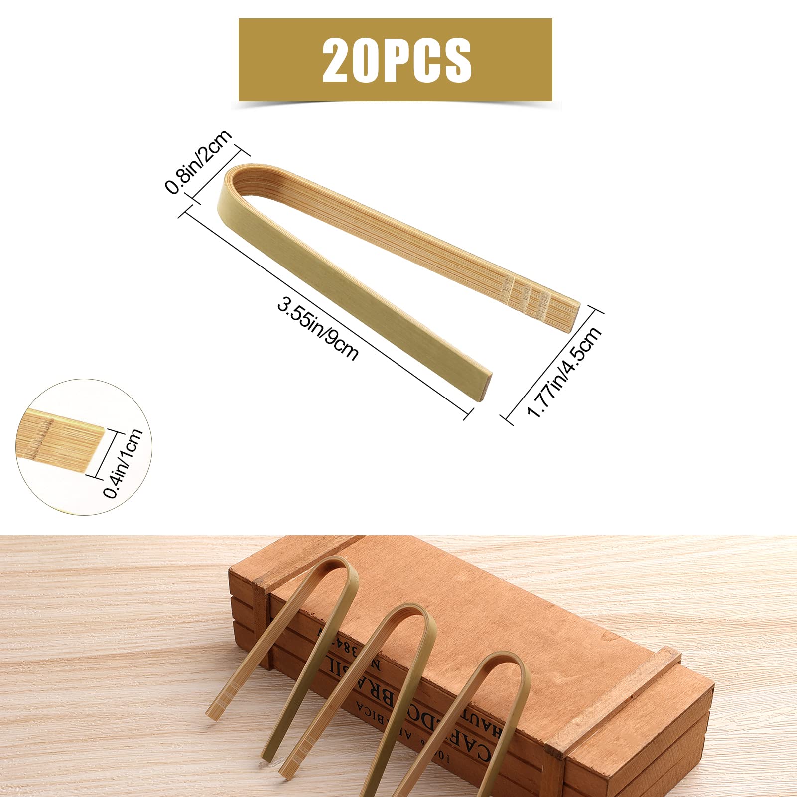 Luter 20 Pieces 9 Cm Bamboo Tongs Disposable Kitchen Utensils Bread Tongs Natural Bread Tongs For Fruits Tea Toast Cooking