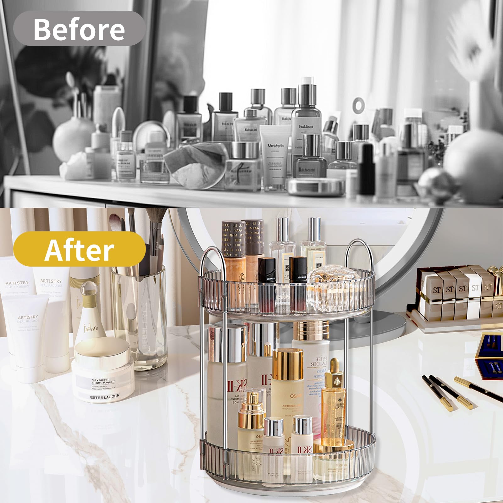 Asayuee 360 Rotating Makeup Organizer For Vanity,Bathroom Countertop Organizer Spinning Perfume Organizer,Dresser Vanity Organiz