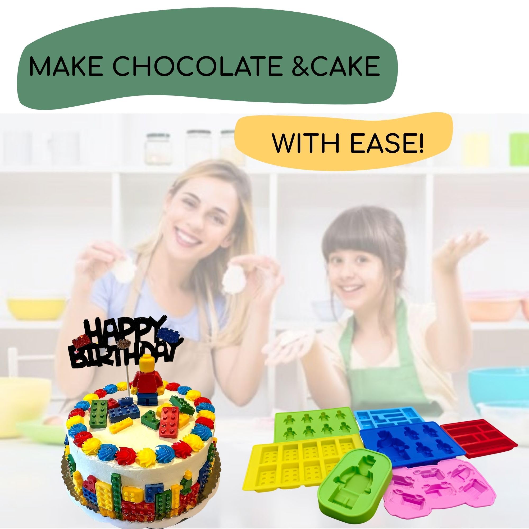 Nuoda Chocolate Candy Silicone Mold  Building Blocks Ice Tray  Robots and Cars Fondant Mold with Children Party Drawstring Gift Bag-Easy to Use and Clean