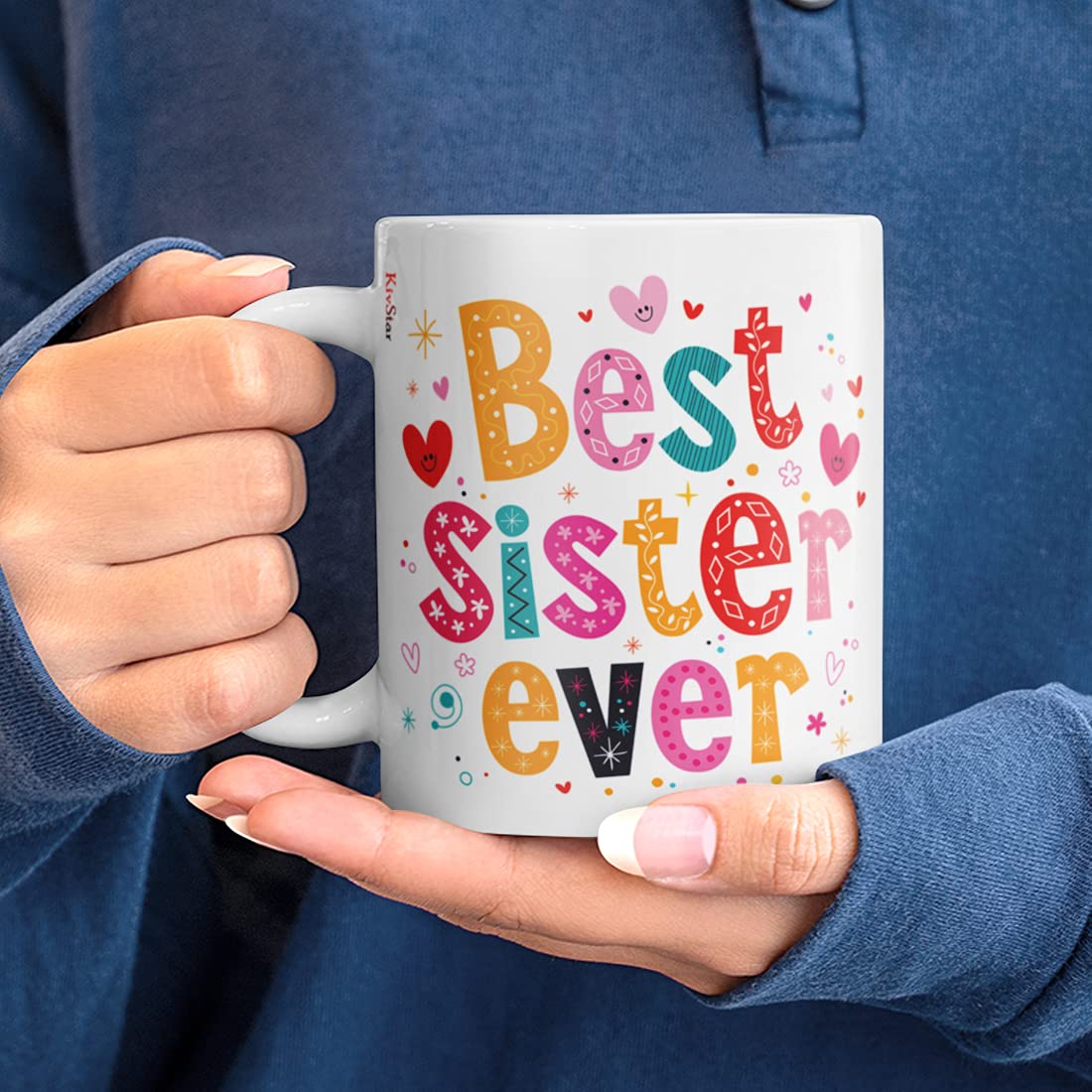 KivStar Best Sister Ever Wooden, Birthday Gifts, Rakshabandhan Gifts, (Printed Mug +Printed Keychain+Card+Roli chwal+Rakhi) (for