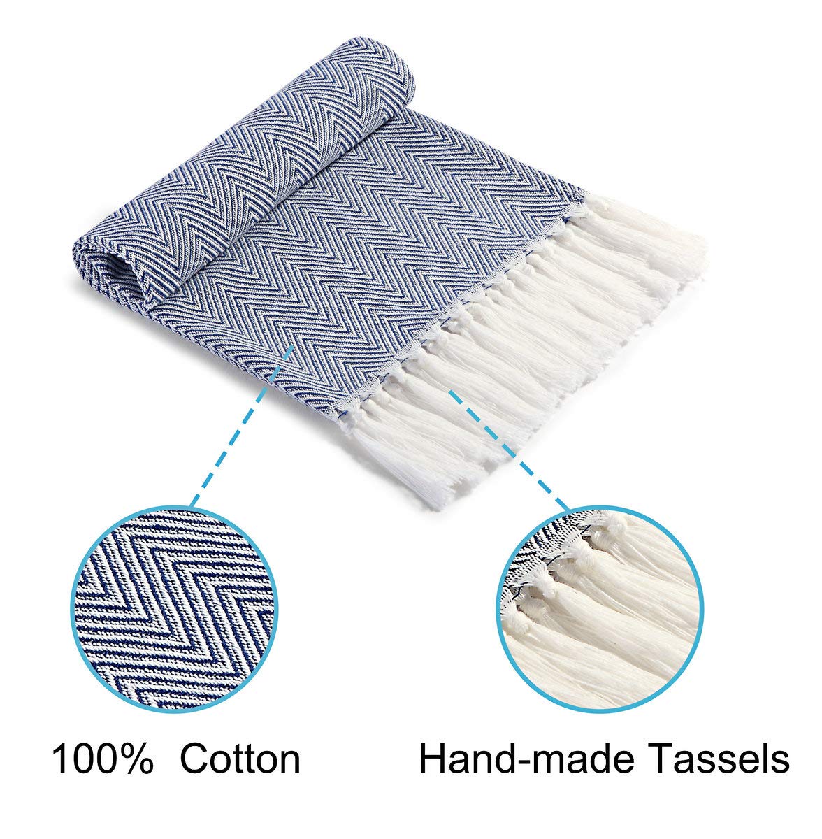 Mia'Sdream Tassels Cotton Bath Hand Towel Set Kitchen Tea Towel Dish Towels Set Napkin Washcloth 3 Pack 16Inch X 24Inch (Blue)