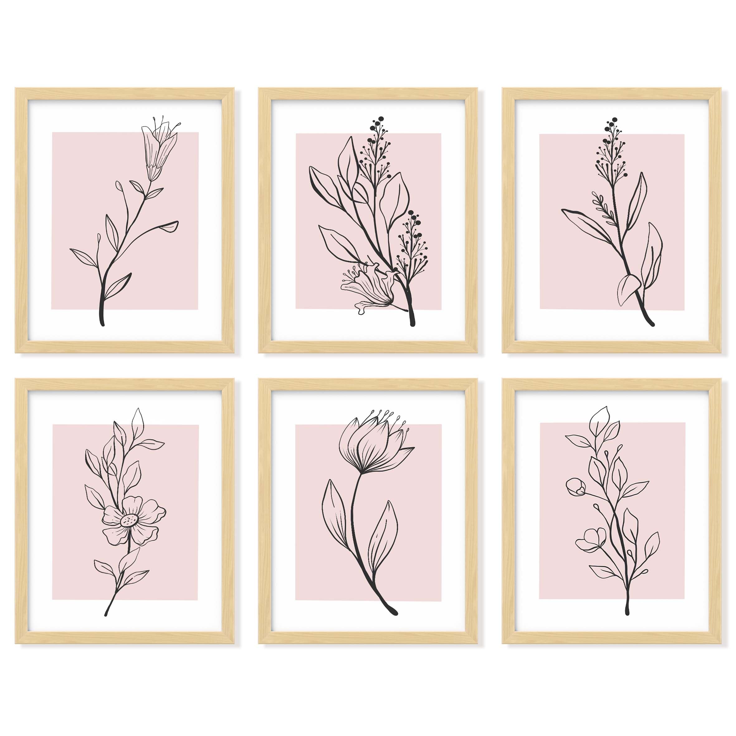 97 Decor Pink Botanical Wall Art - Pink Flower Wall Art Blush Floral Prints, Minimalist Plant Line Art Poster, Light Pink Flower