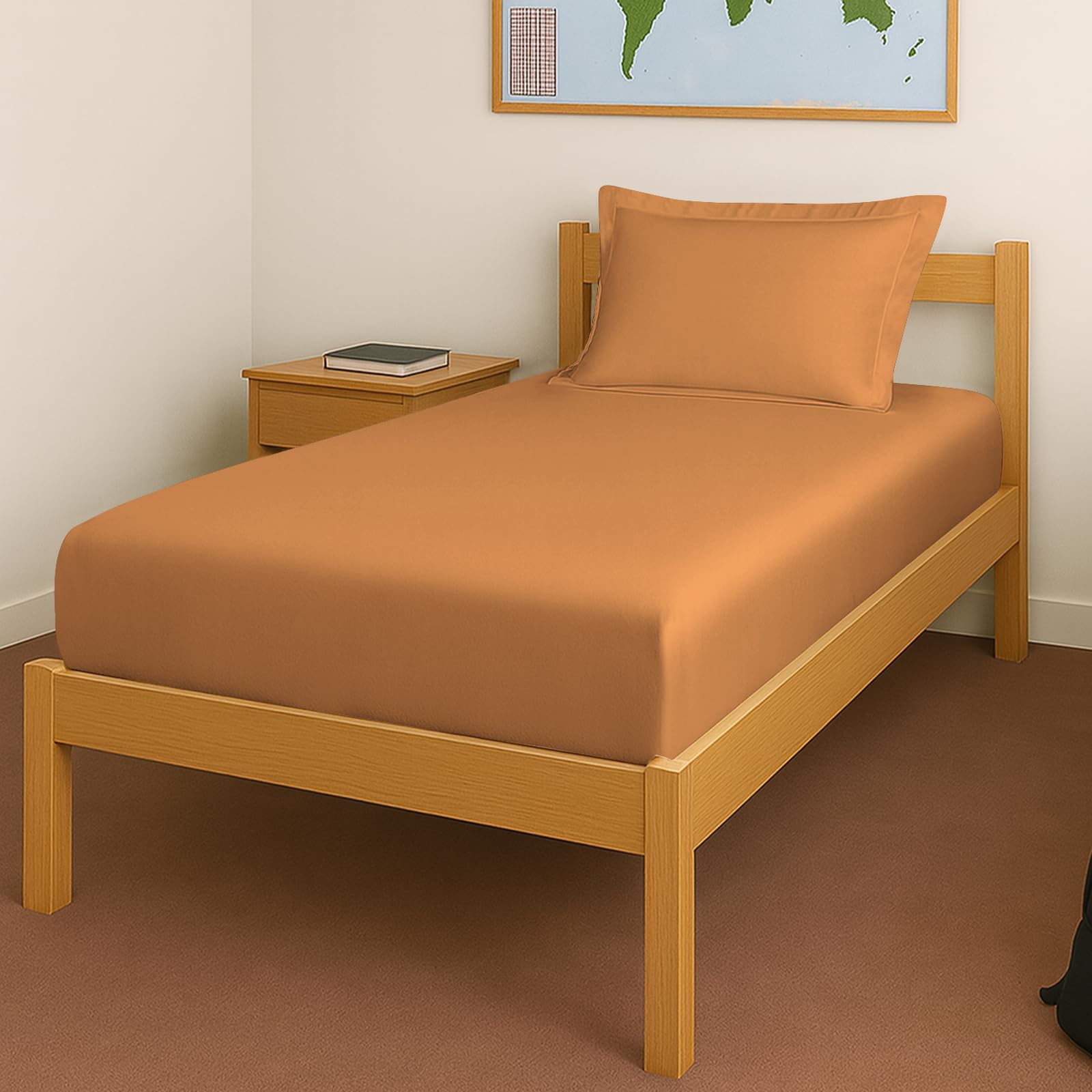 Pizuna 100% Cotton Bedsheet Single Mustard Gold, 400 Thread Count Long Staple Combed Cotton Flat Bedsheets 60 X100 Inches With 1