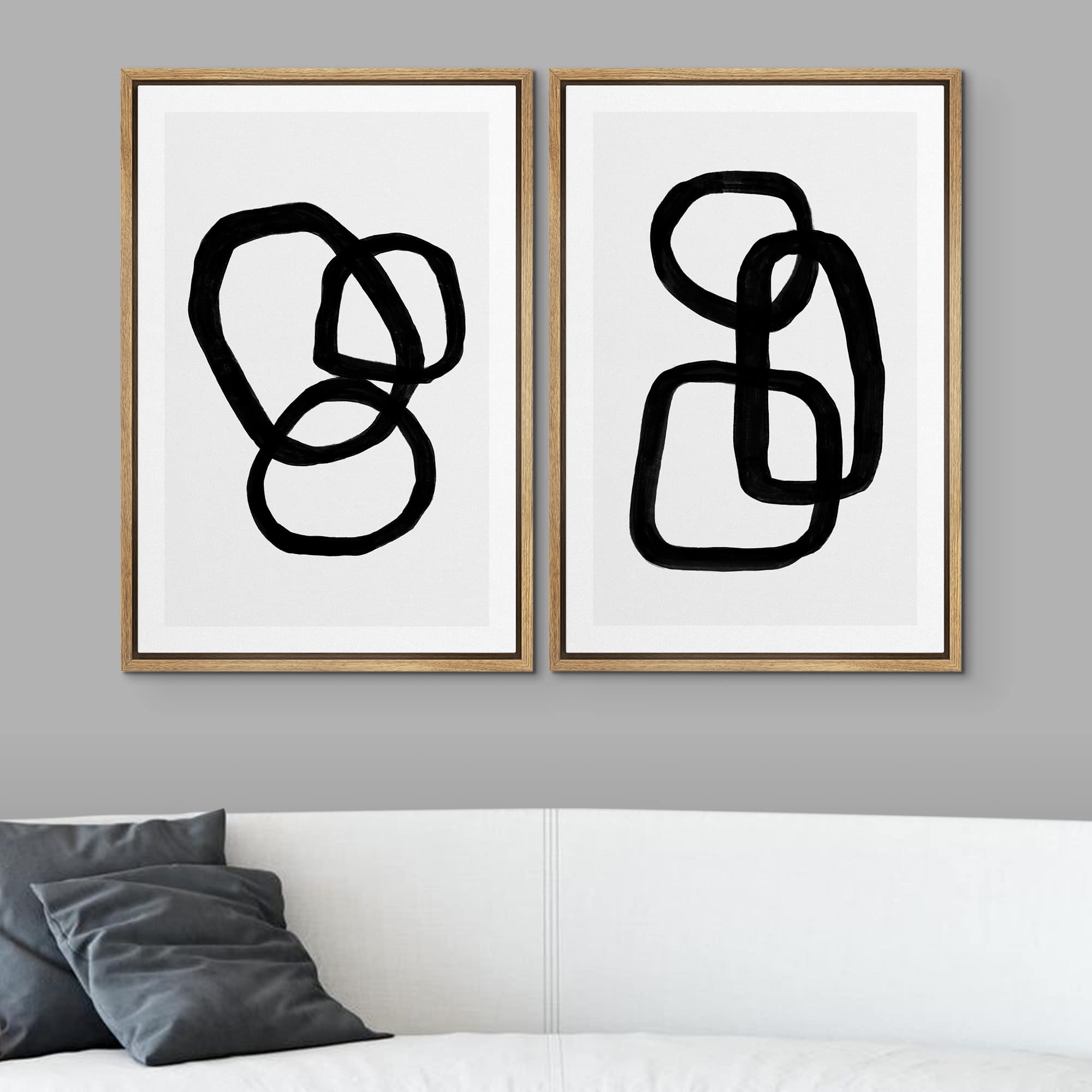 Signwin Framed Canvas Print Wall Art Set Mid-Century Geometric Ring Collage Abstract Shapes Illustrations Modern Art Minimal Boh