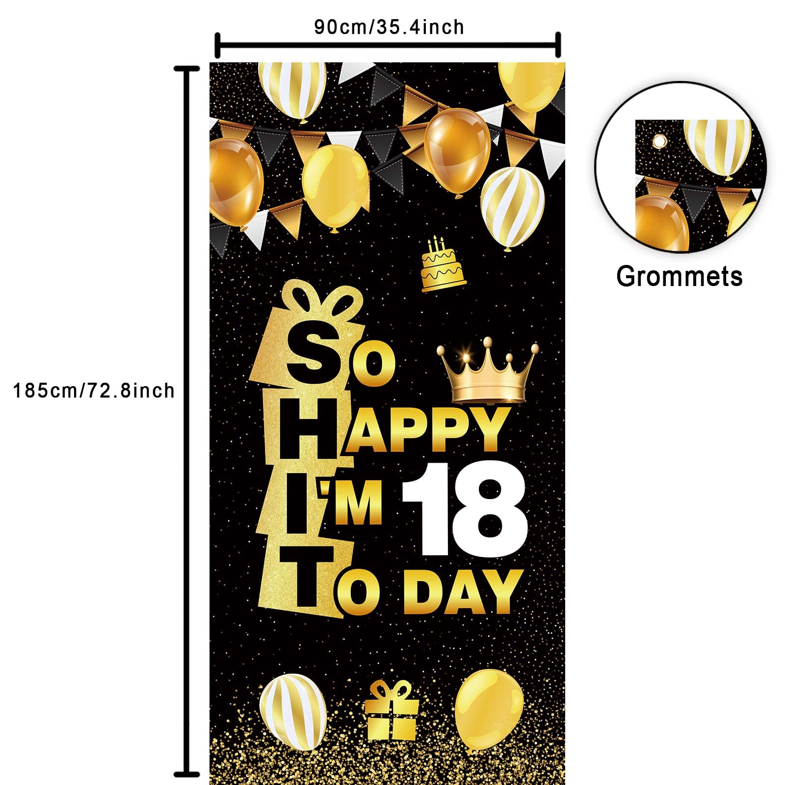 So Happy Im 18 Today Black Gold Banner Backdrop Crown Hallo Eighteenth Cheers To 18 Years Old Theme Decor For Man Woman Happy 18