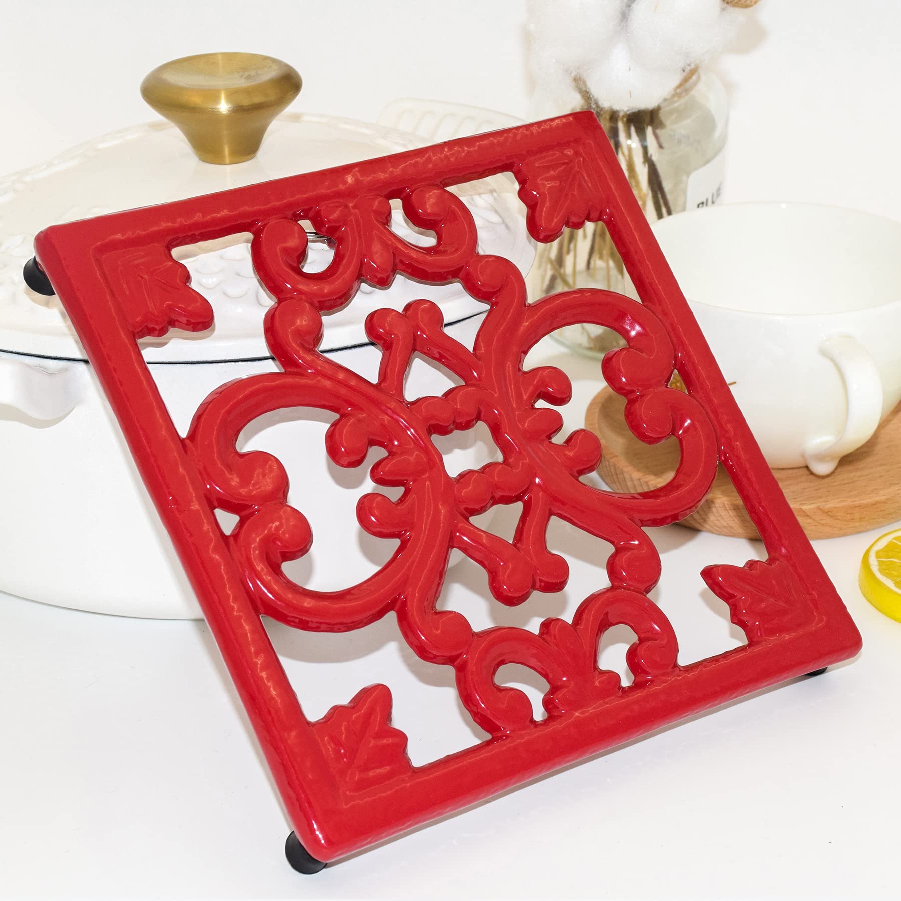 Minluful Vintage Trivet For Hot Dishes, 7 Inch Square Cast Iron Trivet For Hot Pots & Pans For Kitchen Countertop Heat Resistant