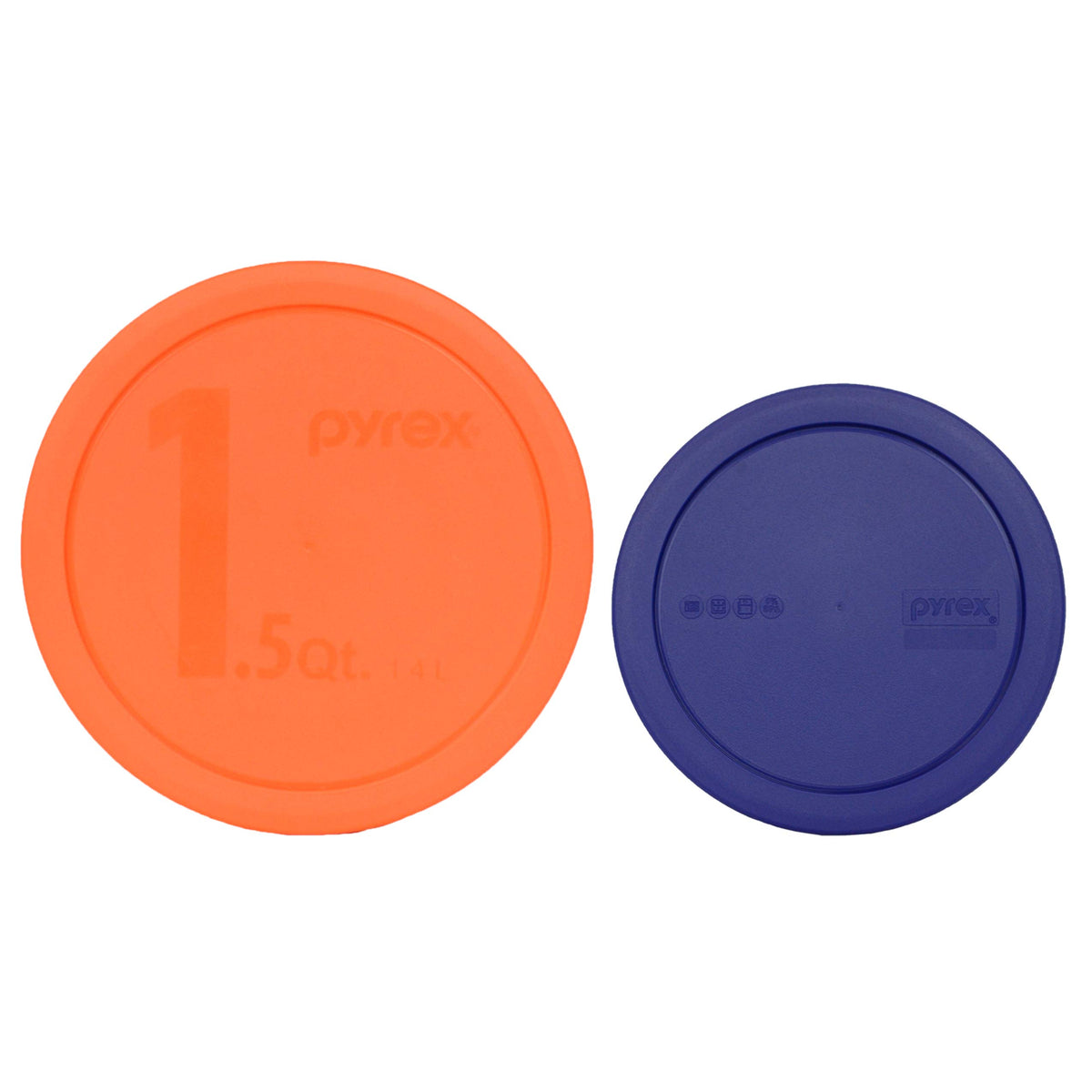 Pyrex (1) 323-Pc Orange 1.5Qt And (1) 322-Pc Blue 1Qt Mixing Bowl Plastic Lid, Made In Usa