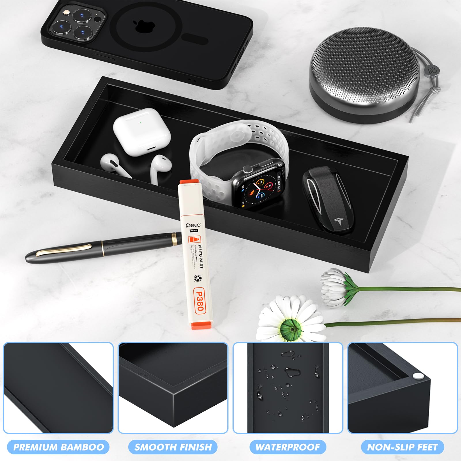 Zhws Bathroom Vanity Tray Set Of 2 Black Decorative Tray For Perfume, Jewelry, Cosmetic Bathroom Tray For Toiletries Small Tray