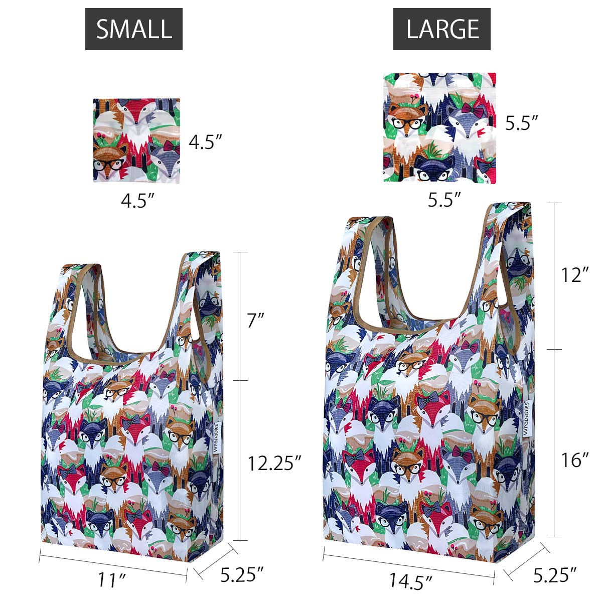 Wrapables Jolibag Collection Reusable Shopping Bag (Set Of 2), Clever Foxes