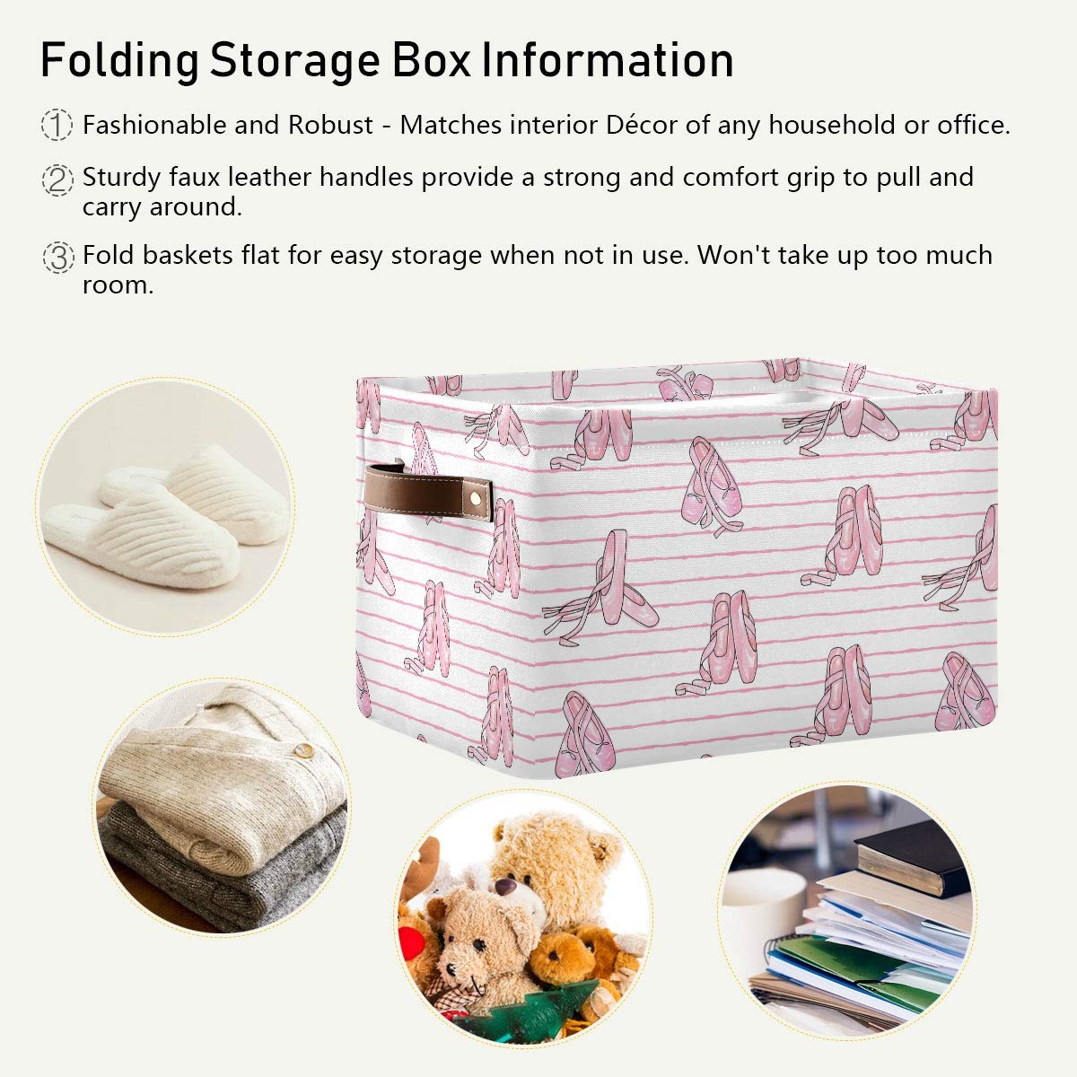 Keepreal Ballet Shoes Storage Basket Bin, Large Cube Storage Box Canvas Collapsible Storage Organizer For Home Office Closet - 1
