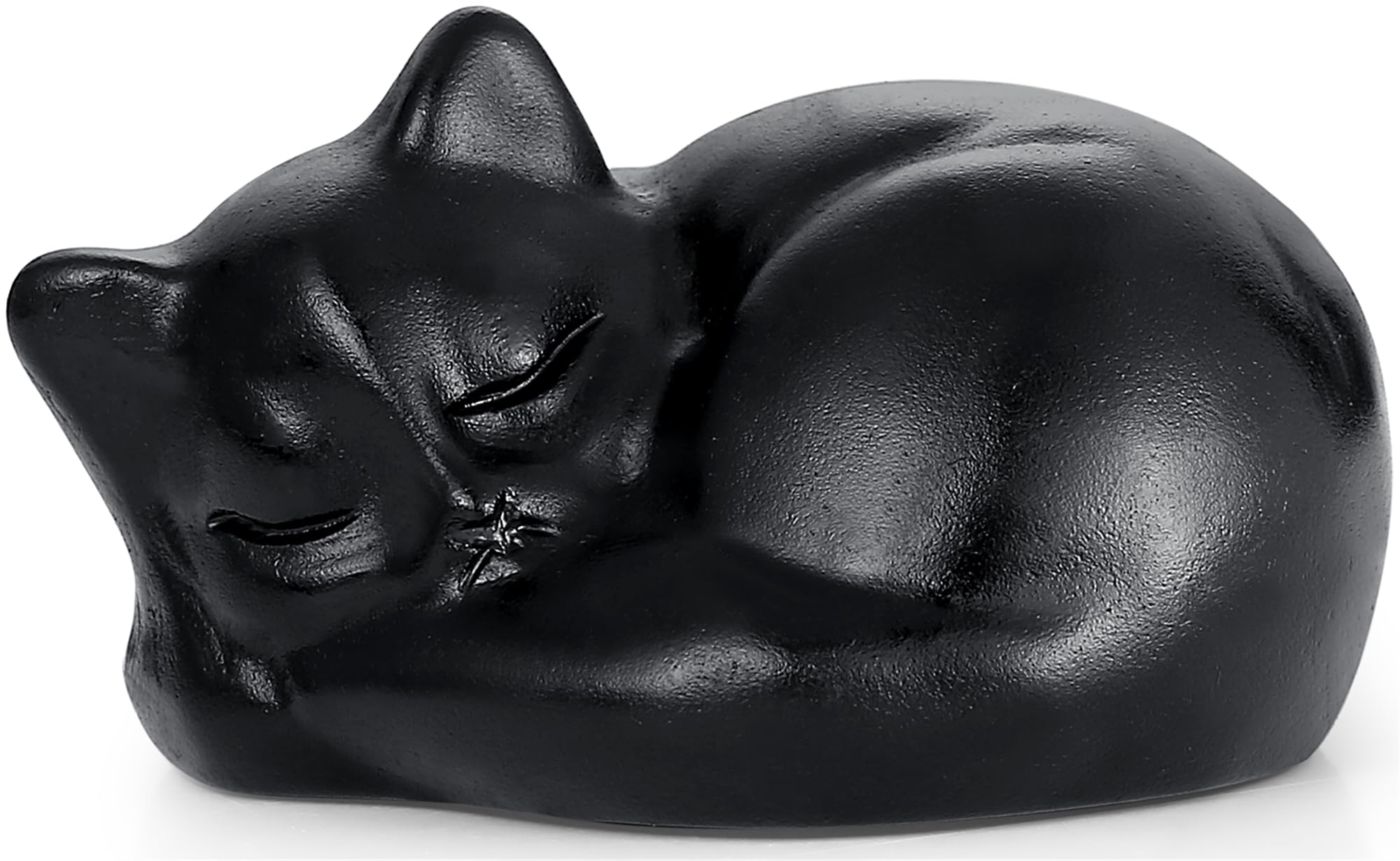 YATOJUZI 2 Cat Decors Statue Black Obsidian Crystals Sleeping Cats Matte Gemstone Hand-Carved Cute Animal Statues Figurine Room 