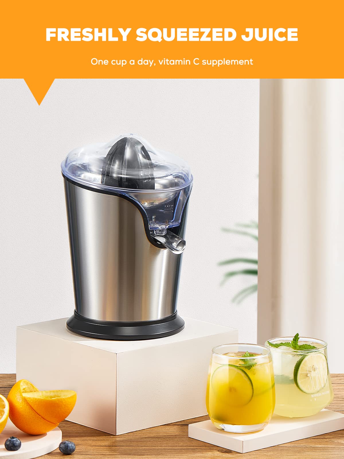 Aiheal Electric Citrus Juicer, Orange Juicer Squeezer With Two Interchangeable Cones Suitable For All Size Of Citrus Fruits, Ant