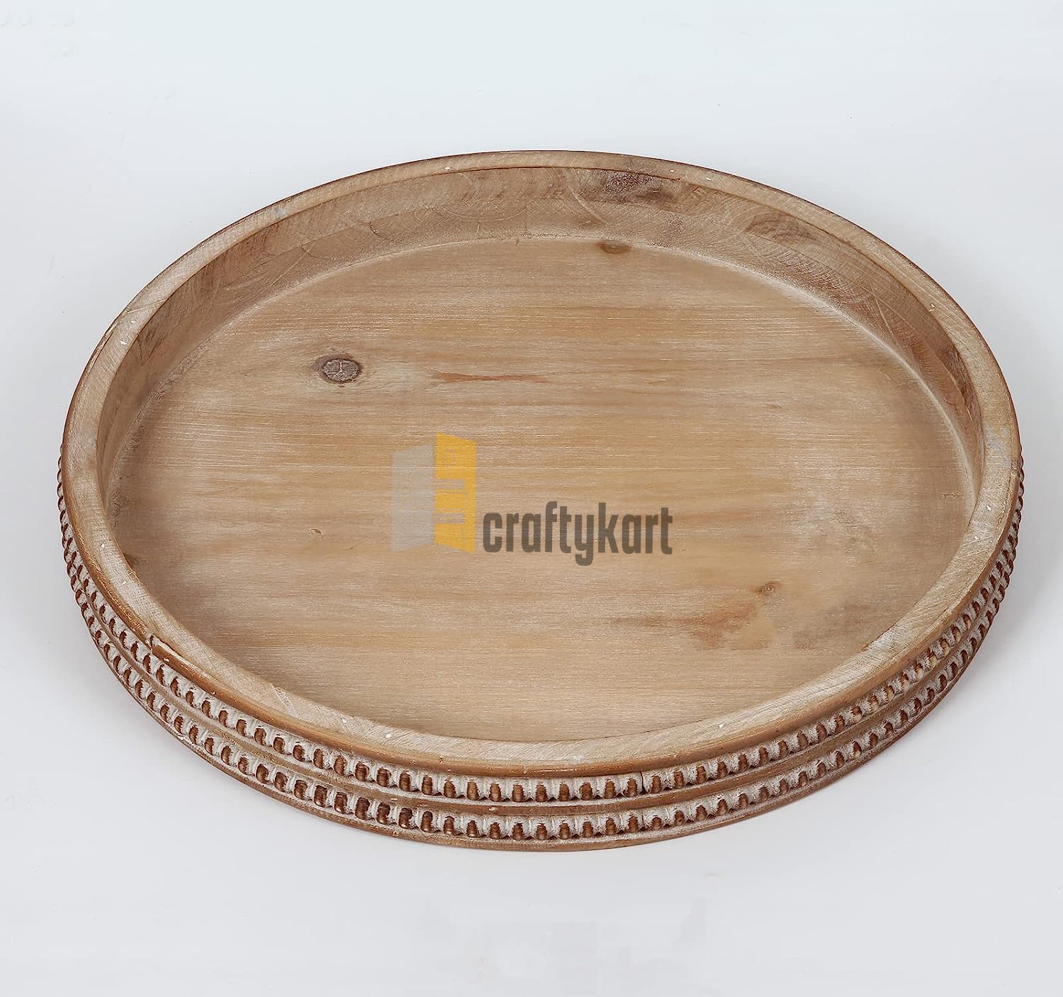 CRAFTYKART Round Wooden Serving Tray, Whitewashed Round Decorative Wood Tray, Round Farmhouse Rustic Decorative Tray, Perfect fo