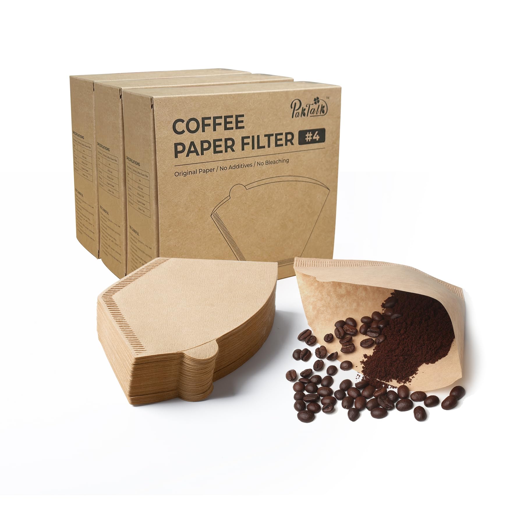 Paktalk 300 Count Cone Coffee Filters #4, Natural Brown Paper Cone Shaped Coffee Filters For Pour Over And Drip Coffee Maker (10