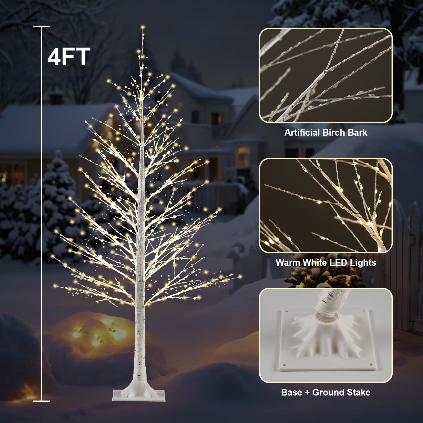 Set of 2-4 FT Lighted Birch Tree with 500 Warm White LEDs, Prelit Christmas Tree with Twinkle Lights, LED Birch Tree with Timer