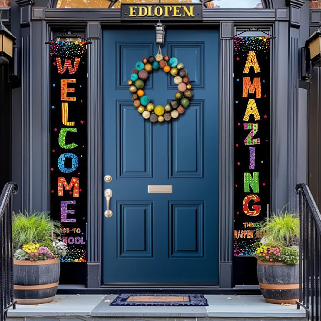 Welcome Back To School Door Banner Deocrations Corlorful Back To School Amazing Things Happen Here Banner Sign Decor For Kinderg