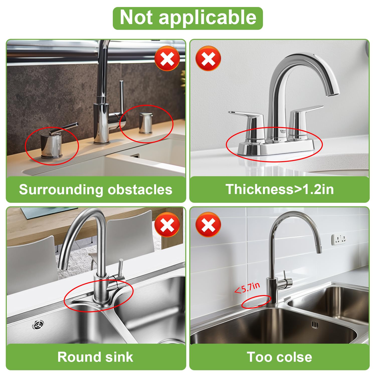 Mhyaludo Kitchen Sink Splash Guard, 24 Inches 5Slope 100% Food Grade Silicone Sink Faucet Mat Handle Drip Catcher Tray, Faucet A