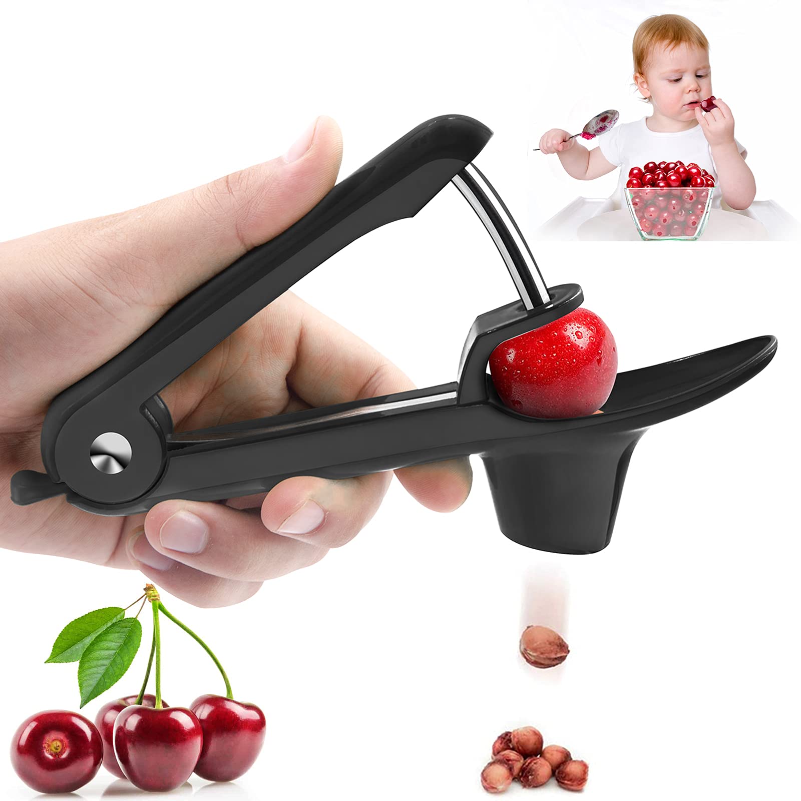 Cherry Pitter,Cherry Seed Remover Olives Pitter Tool With Space-Saving Lock Design,Multi-Function Fruit Pit Remover For Making C