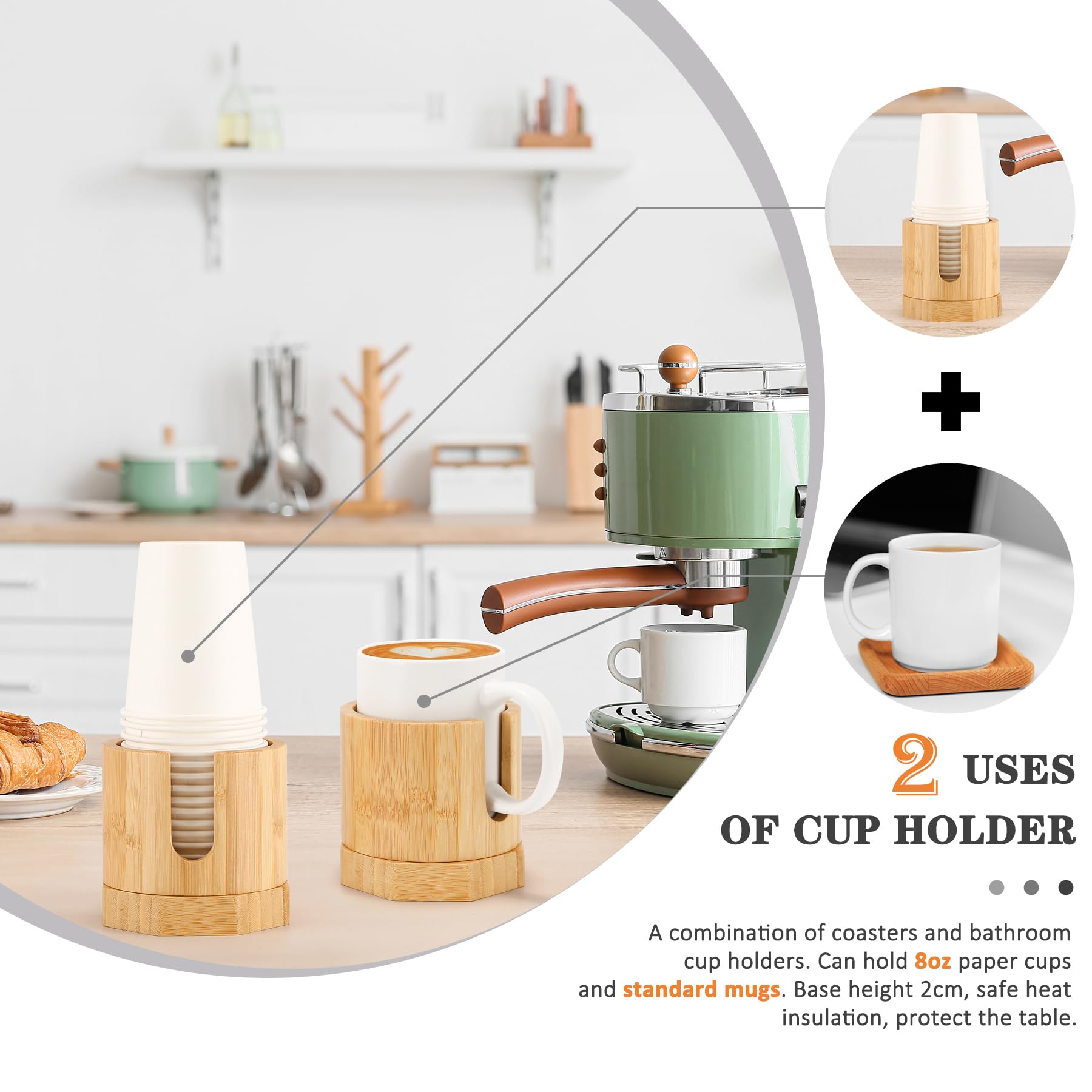 Nnewvante Cup Dispenser, 5-8Oz Bathroom Cup Holder, Bamboo Coffee Cup Dispenser For Kitchen, Dual-Purpose Paper Cup Holder & Ant