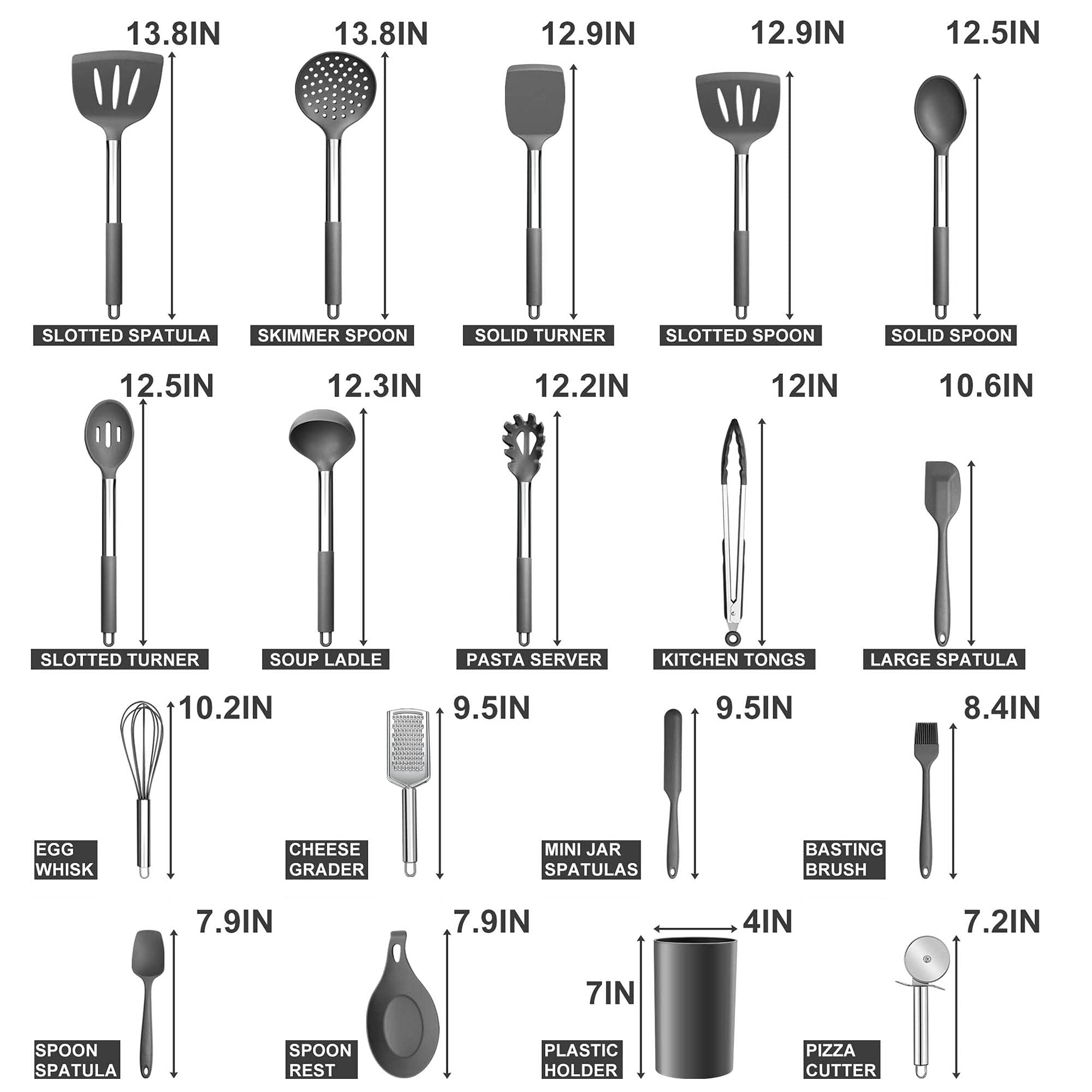 Silicone Kitchen Utensils Set, E-Far 30-Piece Cooking Utensils Set With Holder, Heat Resistant Kitchen Spatulas Turner Tong Spoo