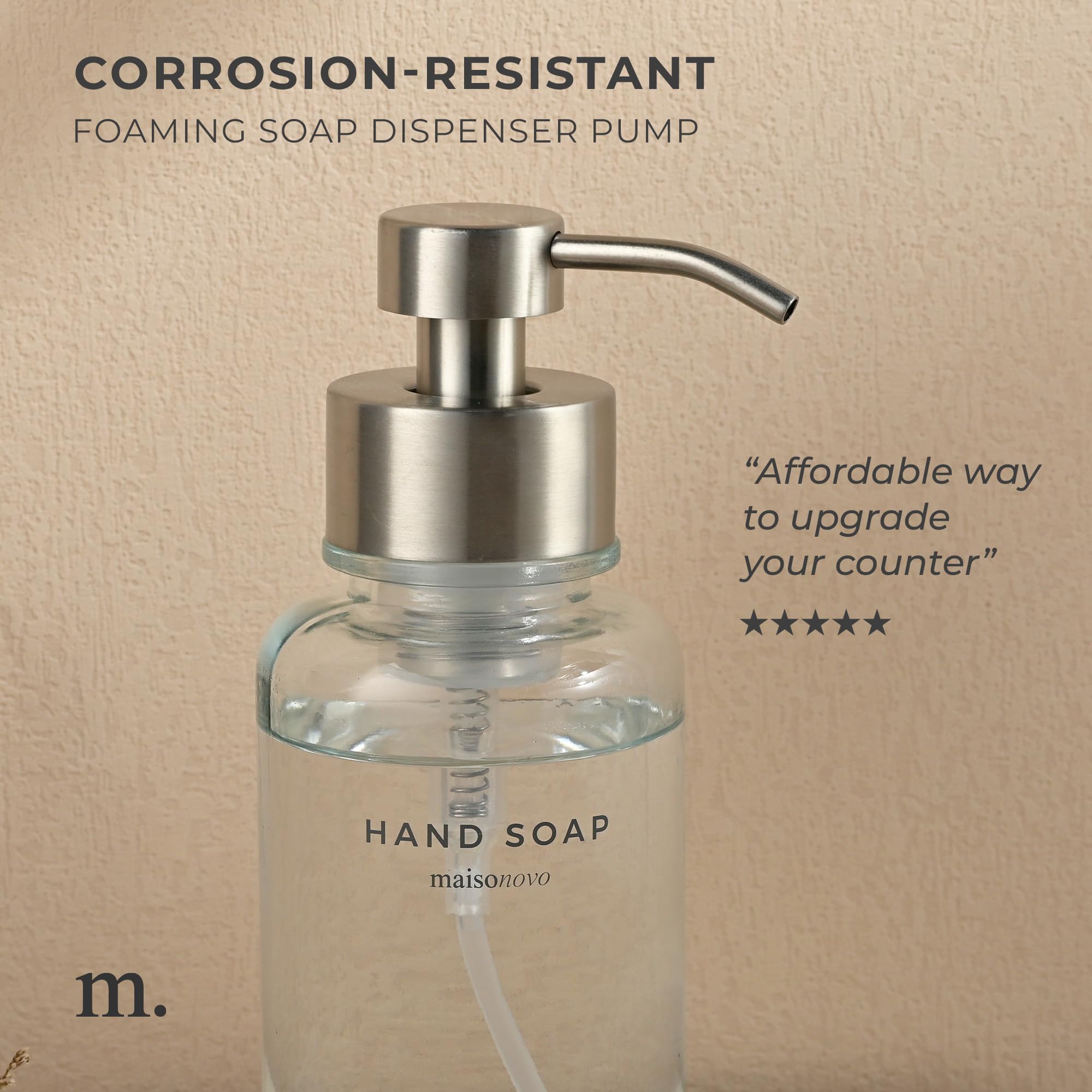 Maisonovo Glass Foaming Hand Soap Dispenser | Silver Foaming Soap Dispenser Clear Bottle Silver Pump X 1 W/Labels