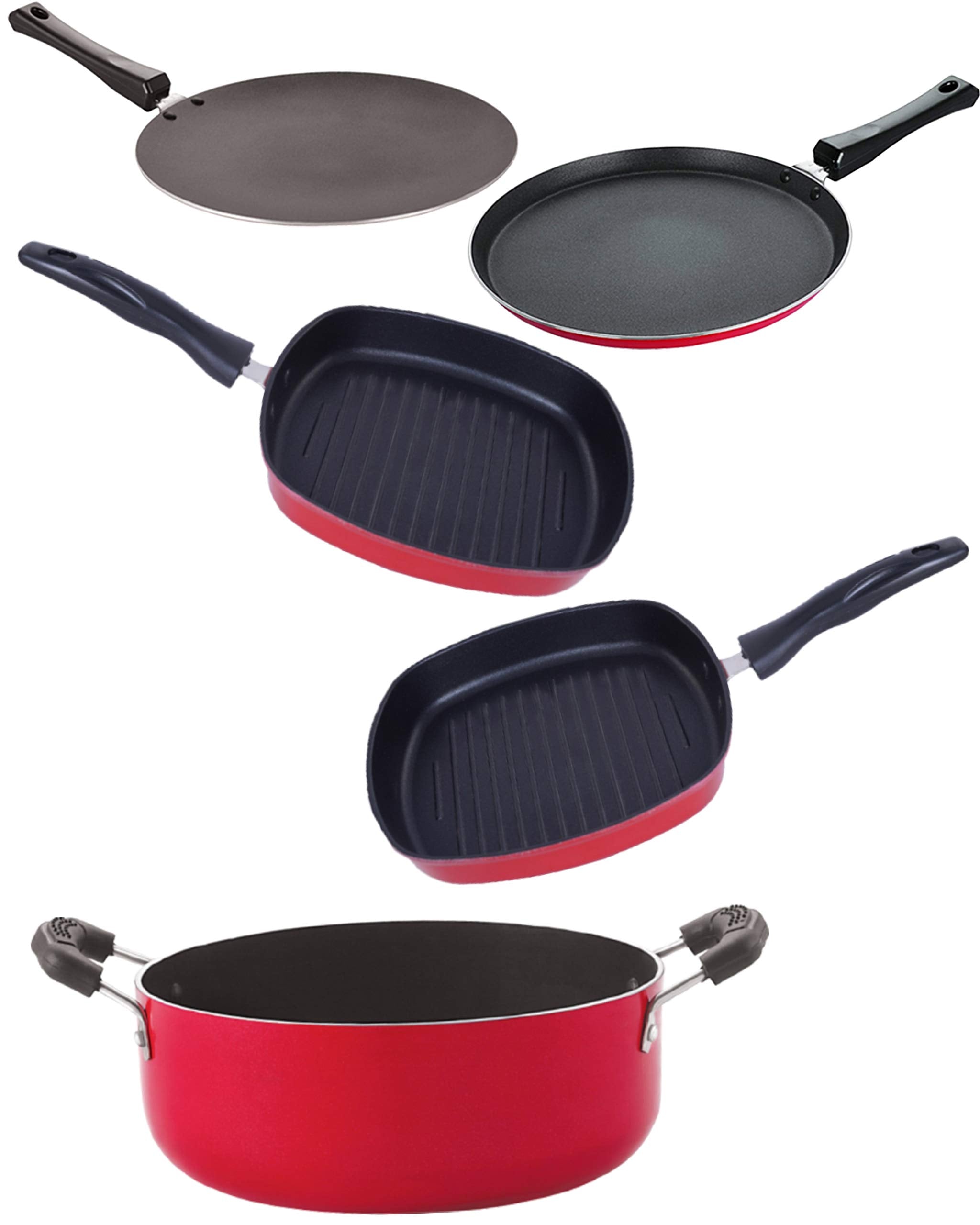 Nirlon Odor Free 3 Layer Non Stick Coating Cookware Gift Item Set Of 5 Pieces With Bakelite Handle(2.6Mm_Ct12_Gp(22.5)_Gp(24)_Ca