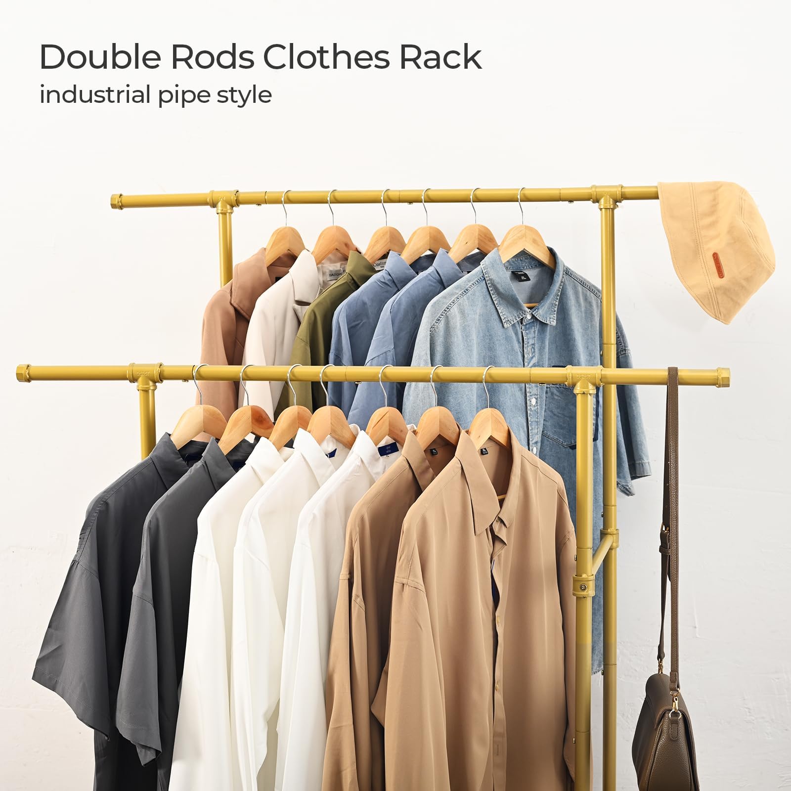Foucssomei Heavy Duty Clothes Rack, Rolling Clothes Rack, Clothing Rack With Wheels,Clothing Hanger Organizer, Double Rod, Max 4