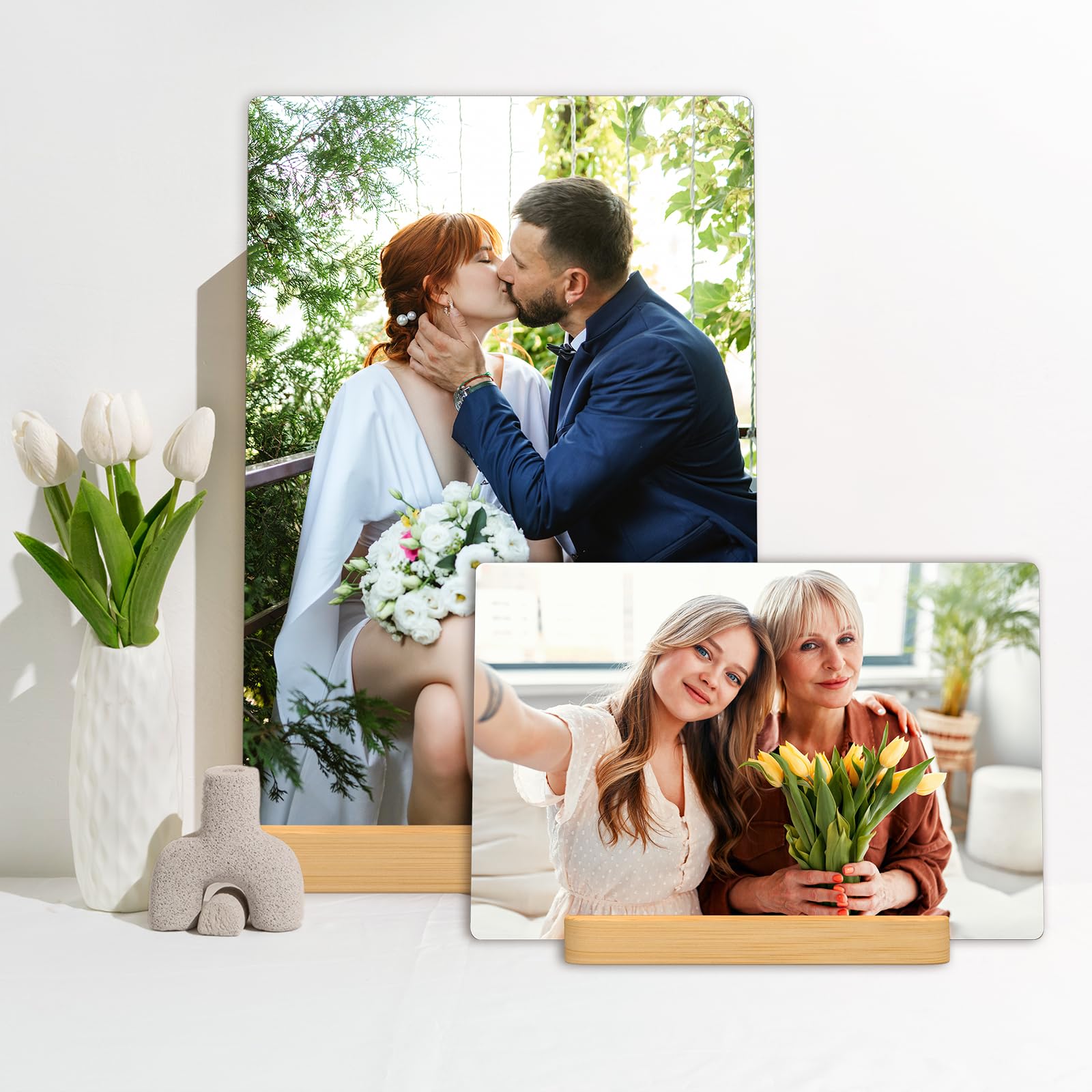 Xiaodaxia Custom Metal Photo Prints Customized Photo Gifts With Natural Bamboo Base,Personalized Picture Gifts For Family And Lo