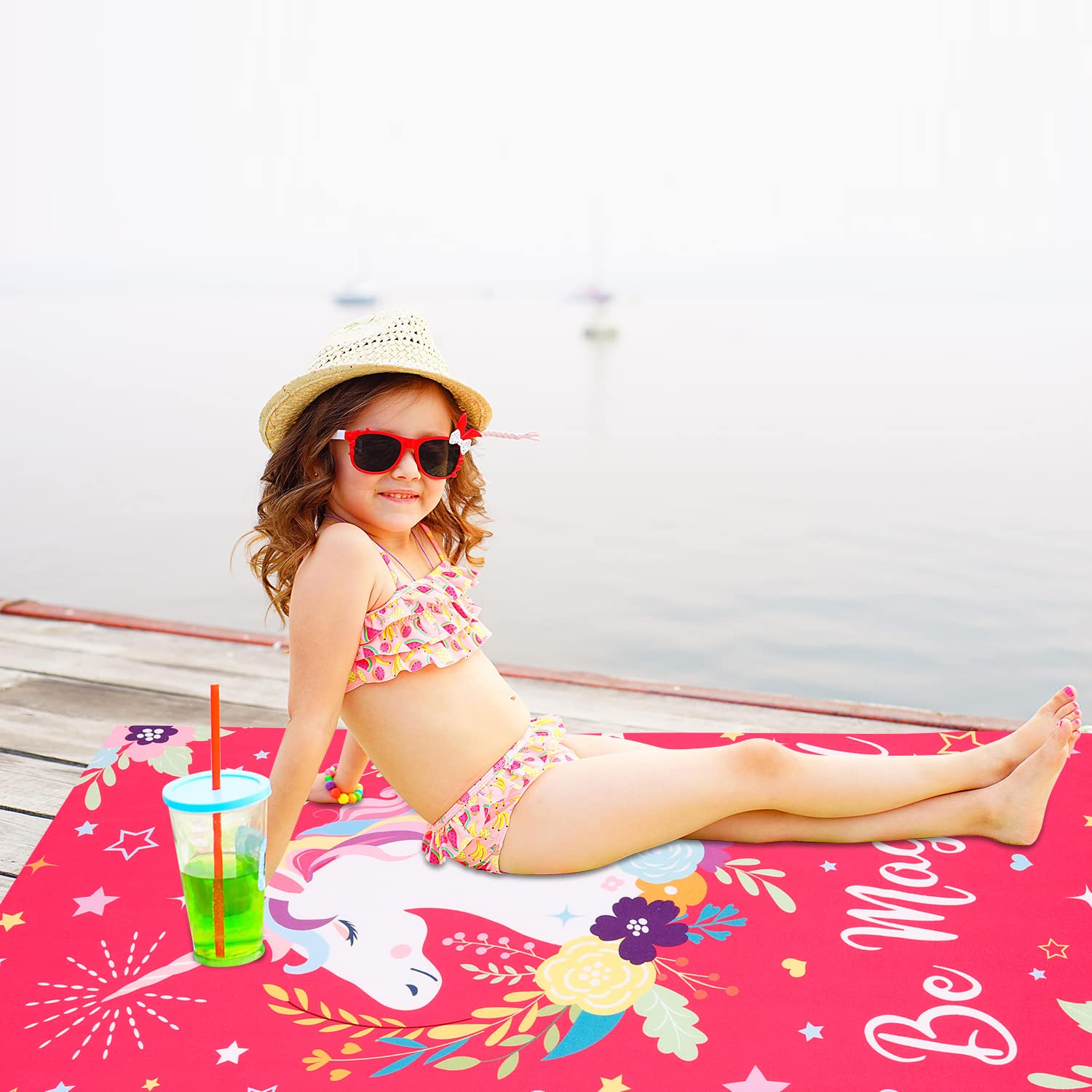 Livilan Unicorn Beach Towel For Girls Kids, Oversized Rainbow Beach Towel Microfiber Quick Dry Sand Free Pool Yoga Bath Cute Thi