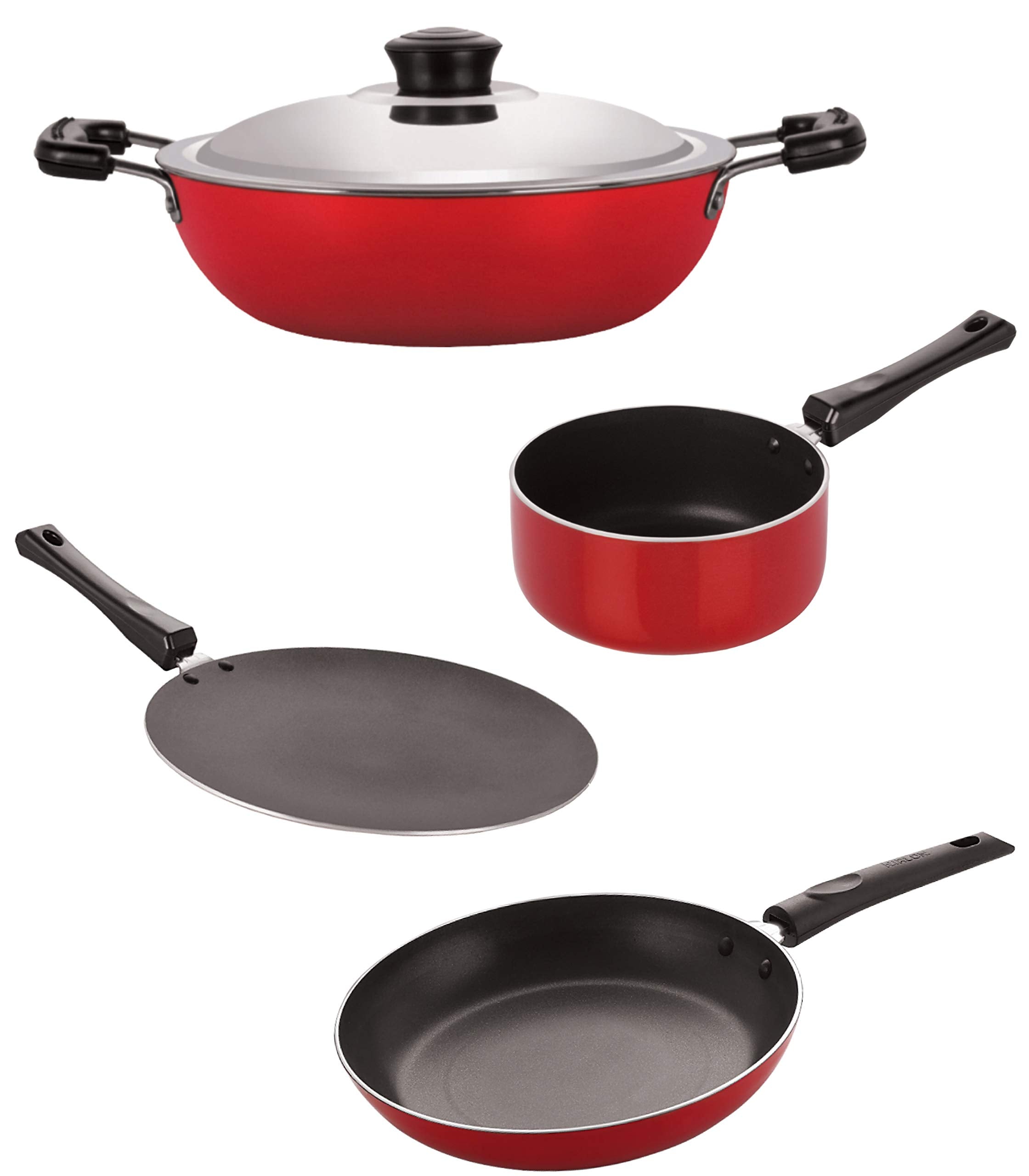 Nirlon NonStick Spiral Bottom Heat Resistance Cookware Combo Set Of 4 Pieces Offer(2.6Mm_Ct12_Dkd(B)_Sp(M)_Tp24)