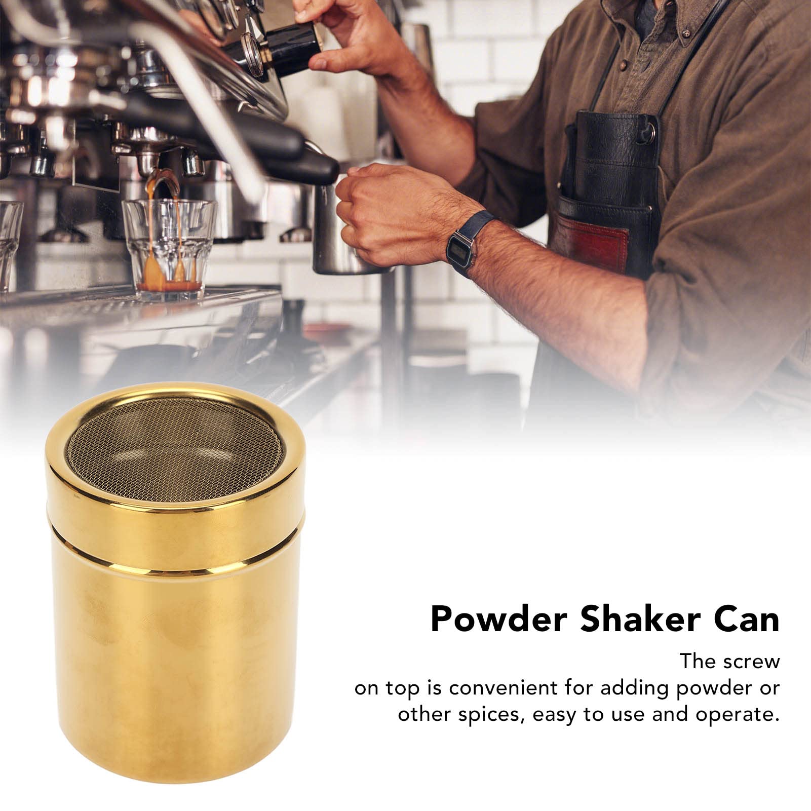 Stainless Steel Powder Sugar Shaker, Gold Chocolate Shaker With Lid, 7 X 9Cm Metal Fine Mesh Shaker For Sifter Cocoa,Cinnamon Po