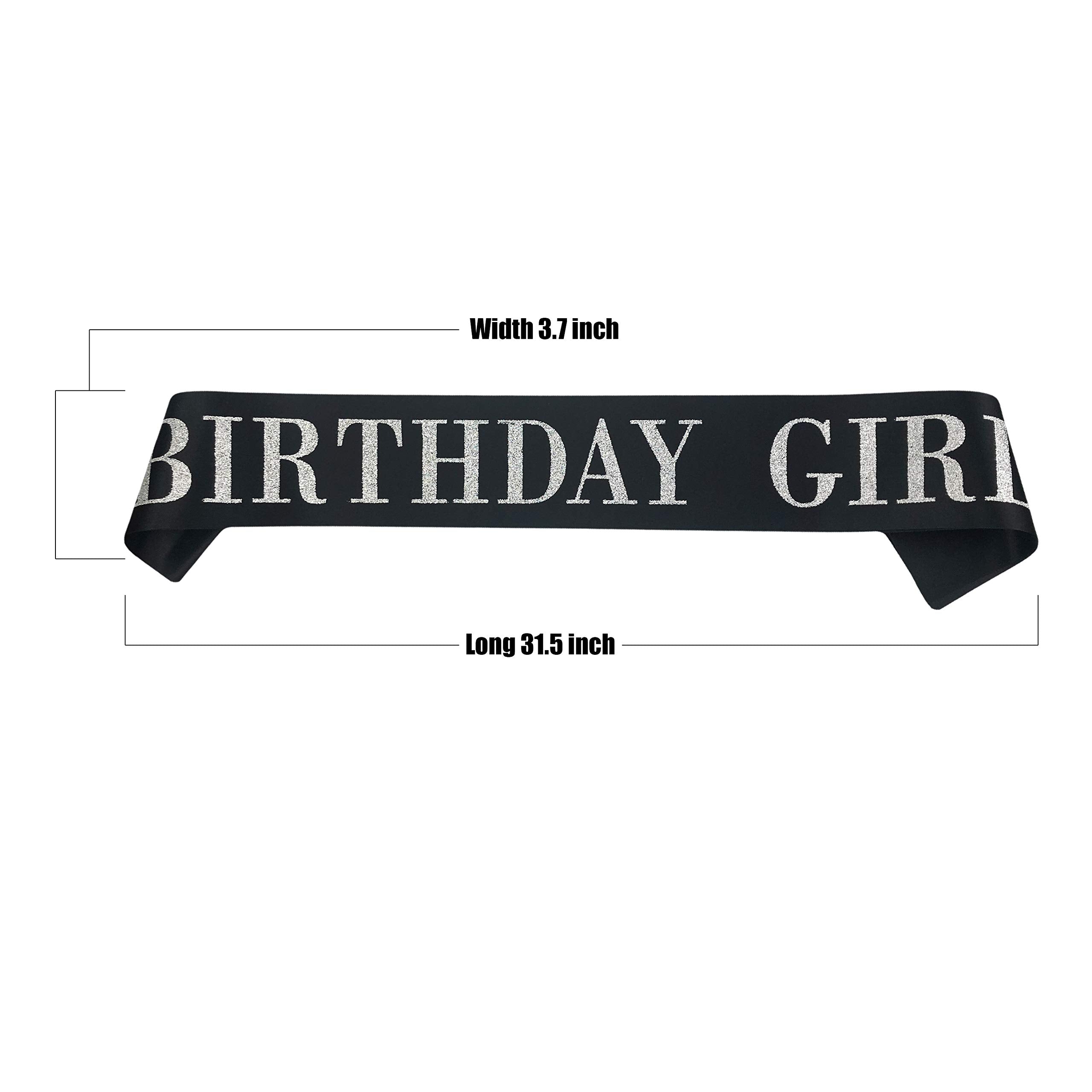 Birthday Girl Sash For Women,Black Satin Silver Glitter Sash,Happy Birthday Princess Party Decorations,Women'S Birthday Party Su