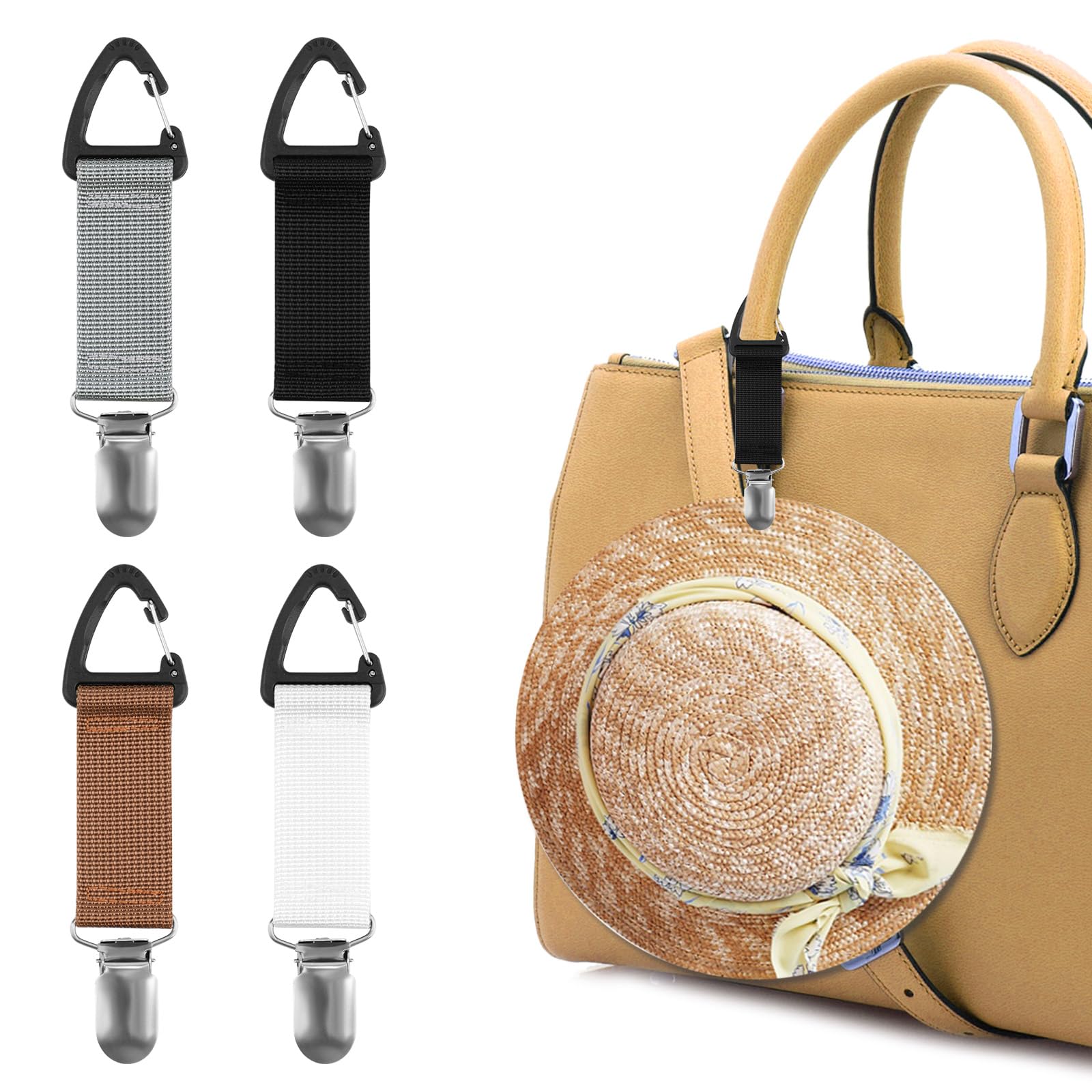 Peutier 4Pcs Travel Hat Clips, Wallet Elastic Hat Holder Rack Travel Hands-Free Bag Accessories Fixed Baseball Cap Carrier Fixed