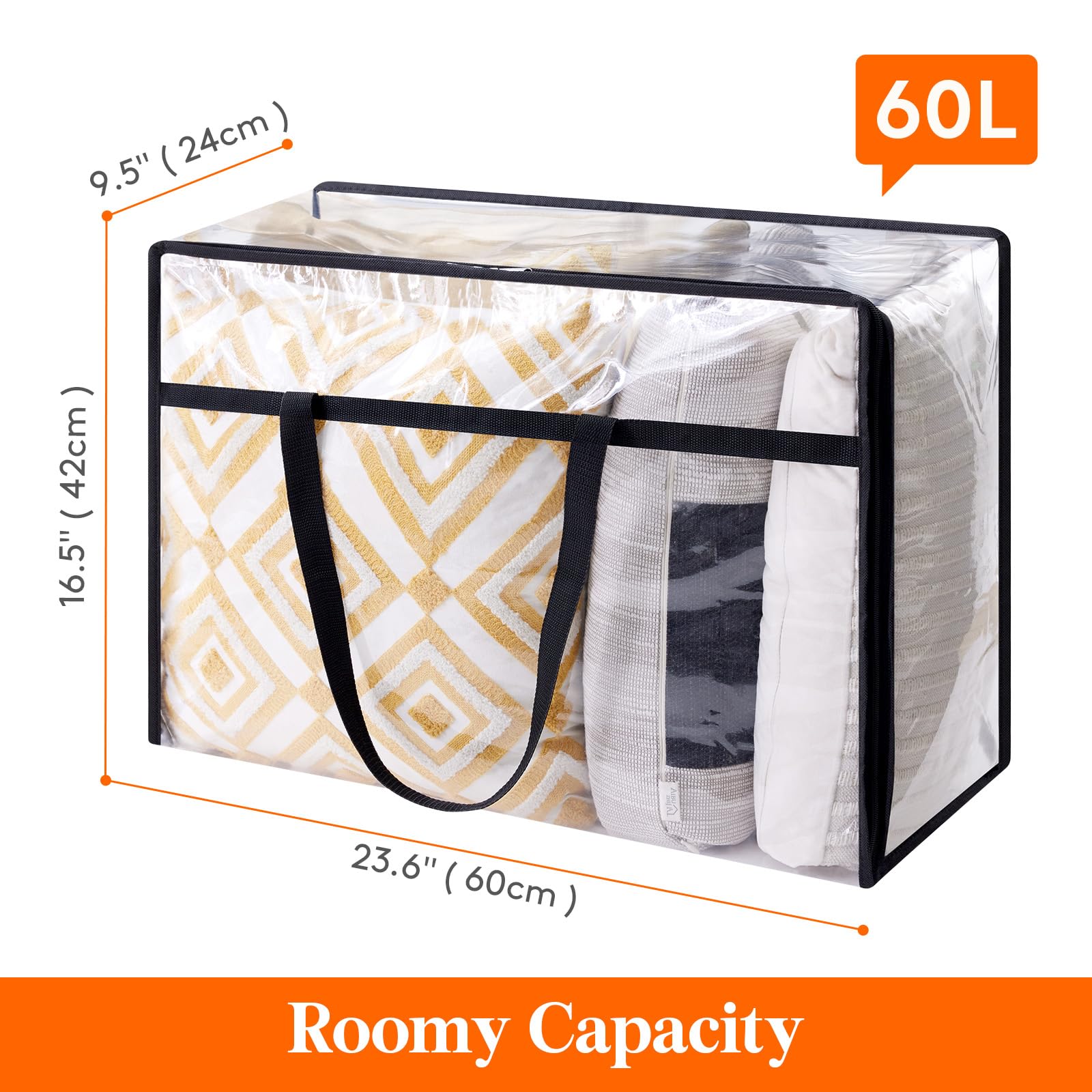 Lifewit 6 Pack Clear Clothes Storage Bags, 60L Plastic Blanket Storage Bags, Vinyl Foldable Moving Bags with Zipper, Closet Orga