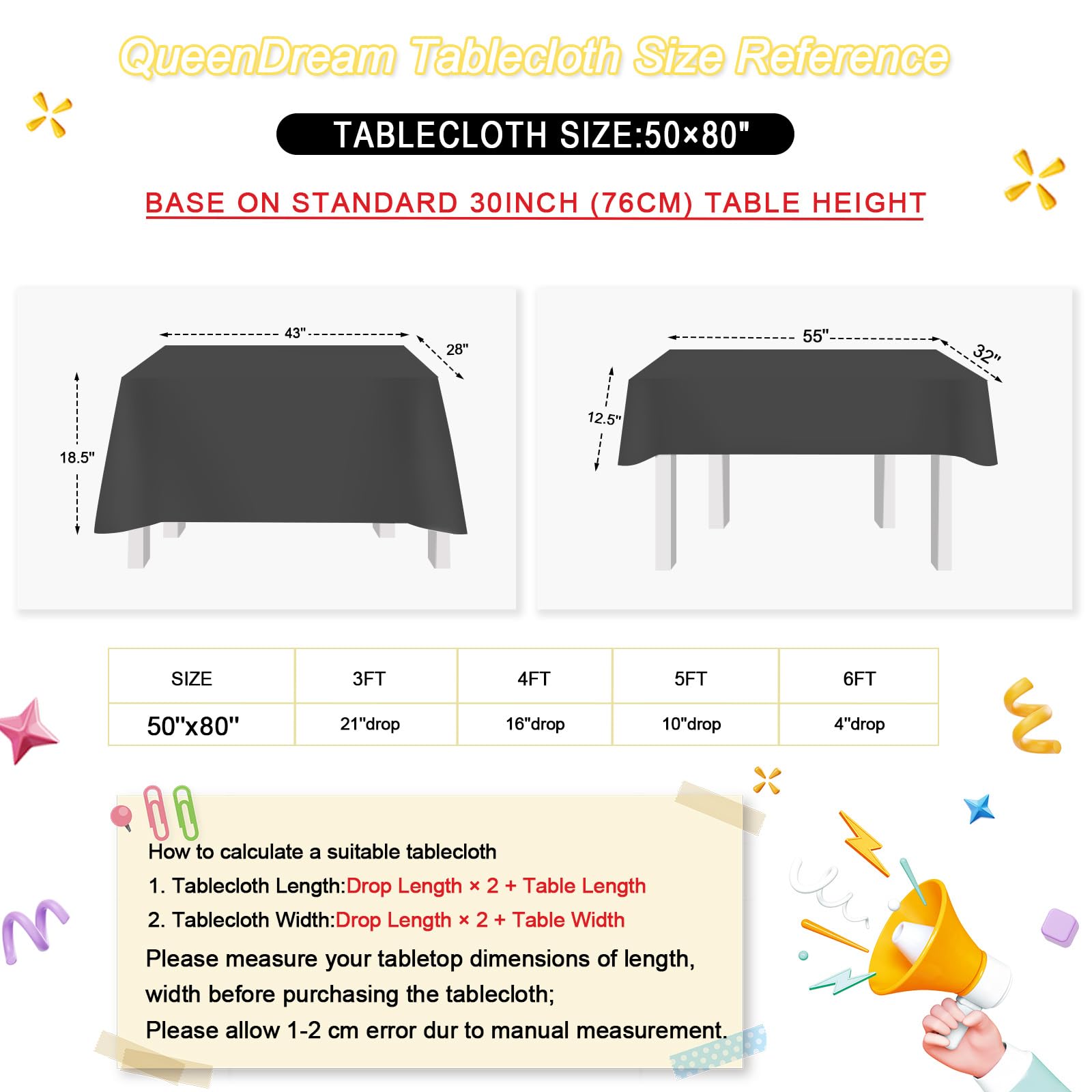 Queendream Sparkly Sequin Tablecloth - Black Table Cloth 50X80 Inches Rectangle Table Overlay Fabric For Birthday Parties Baby S