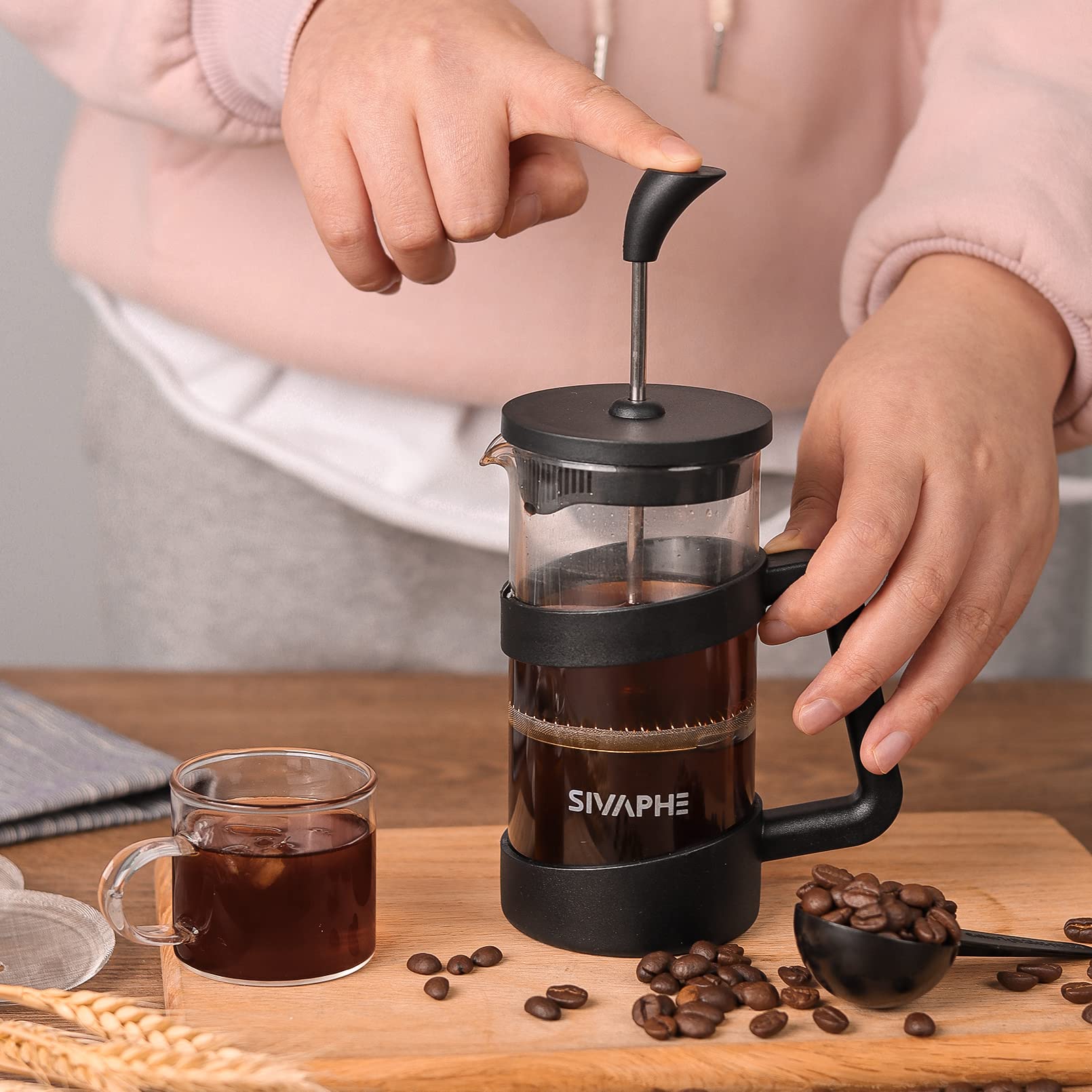 Sivaphe Small French Press 12Oz Light-Weight Durable High Borosilicate Carafe/Tea Maker Single Serve Coffee Press Frothed Brewer