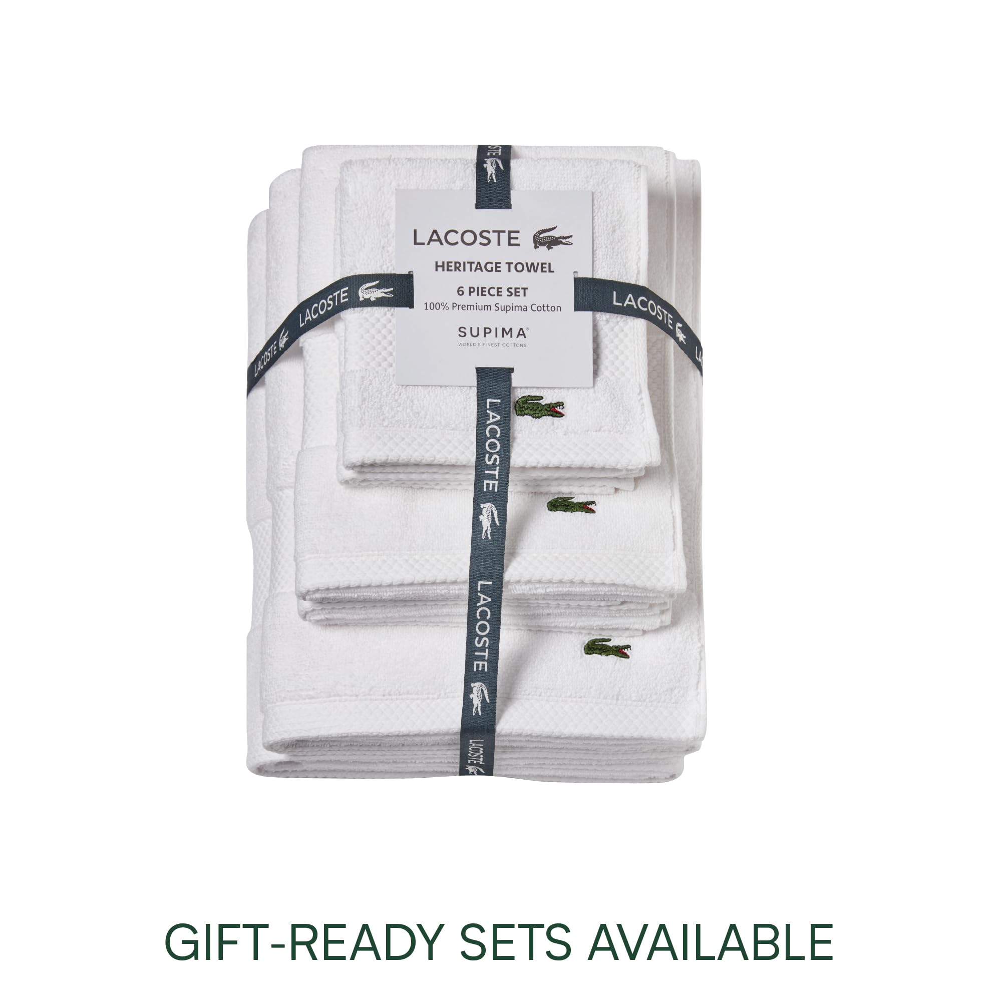 Lacoste Heritage Supima Cotton Bath Towel  White  30 '' x 54 ''