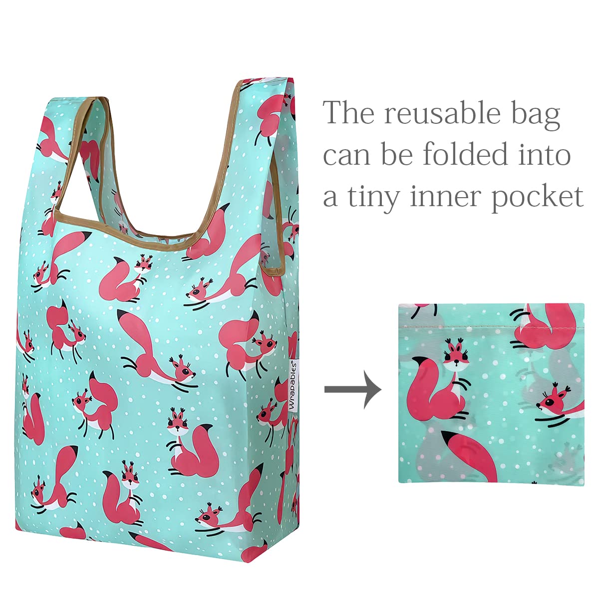 Wrapables Jolibag Collection Reusable Shopping Bag (Set Of 2), Squirrels