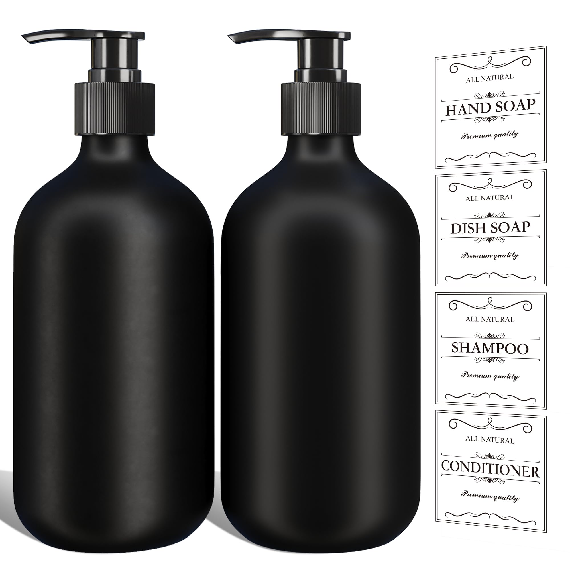 2Pcs Black Soap Dispenser, 16Oz Black Plastic Dish Soap Dispenser Hand Soap Dispenser For Kitchen, Farmhouse Soap Dispenser For
