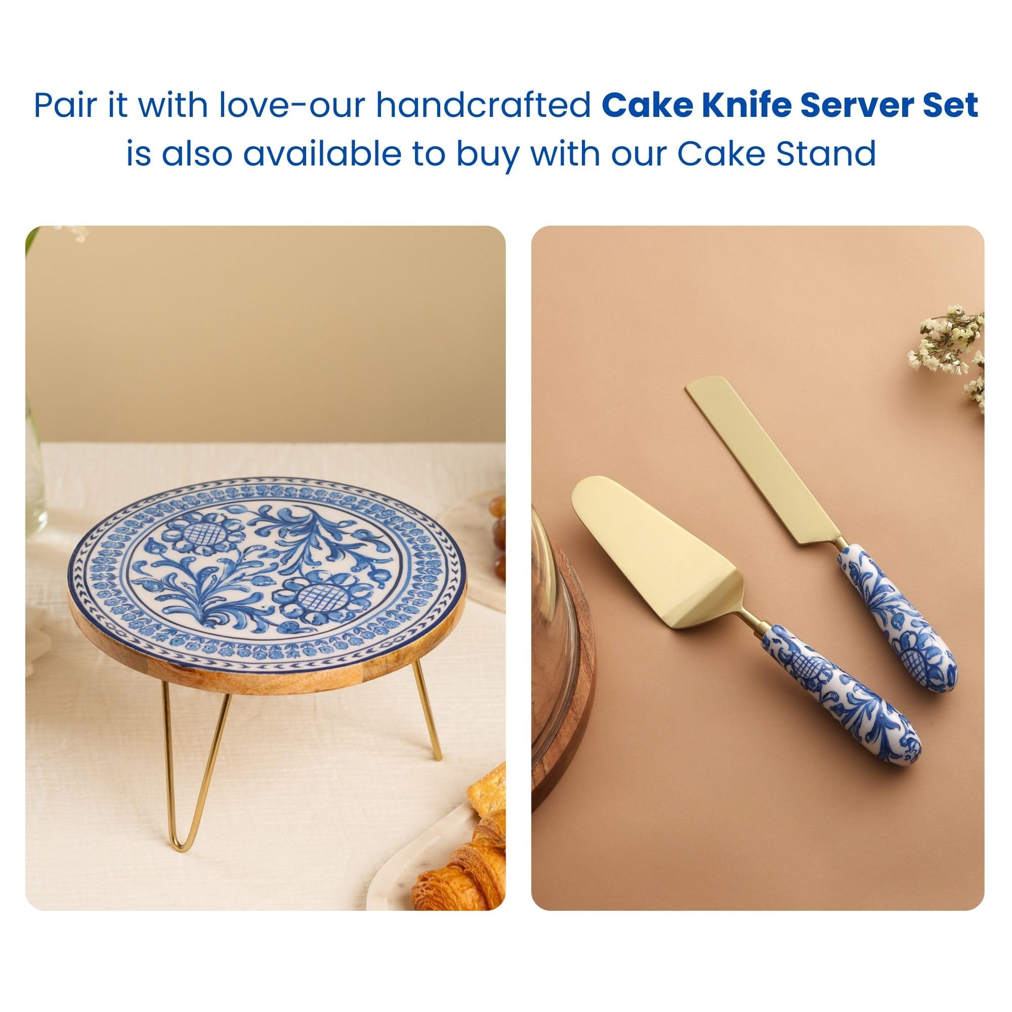 Ritualistic Holland Wooden Cake Stand With Metal Legs | Elegant Cake Display For Decoration & Cutting | Round Dessert Tray For C