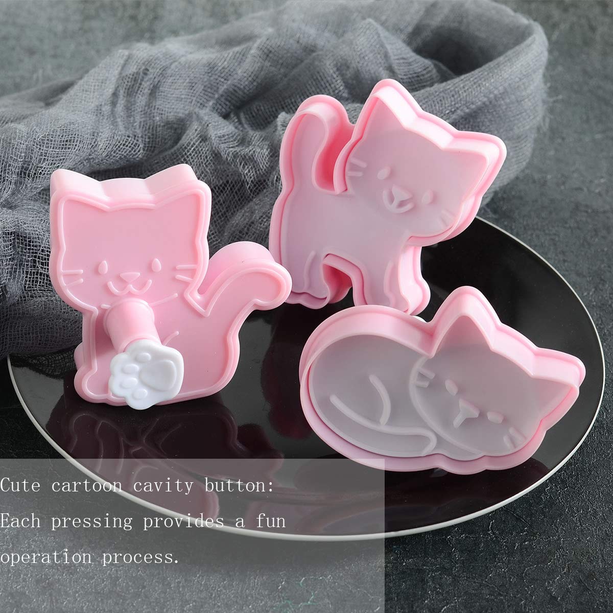 Goodfeer Cookie Cutters Cat Shape, 3 Pcs Animal Cookie Stamps For Baking, Bladeless Baking Molds For Biscuit