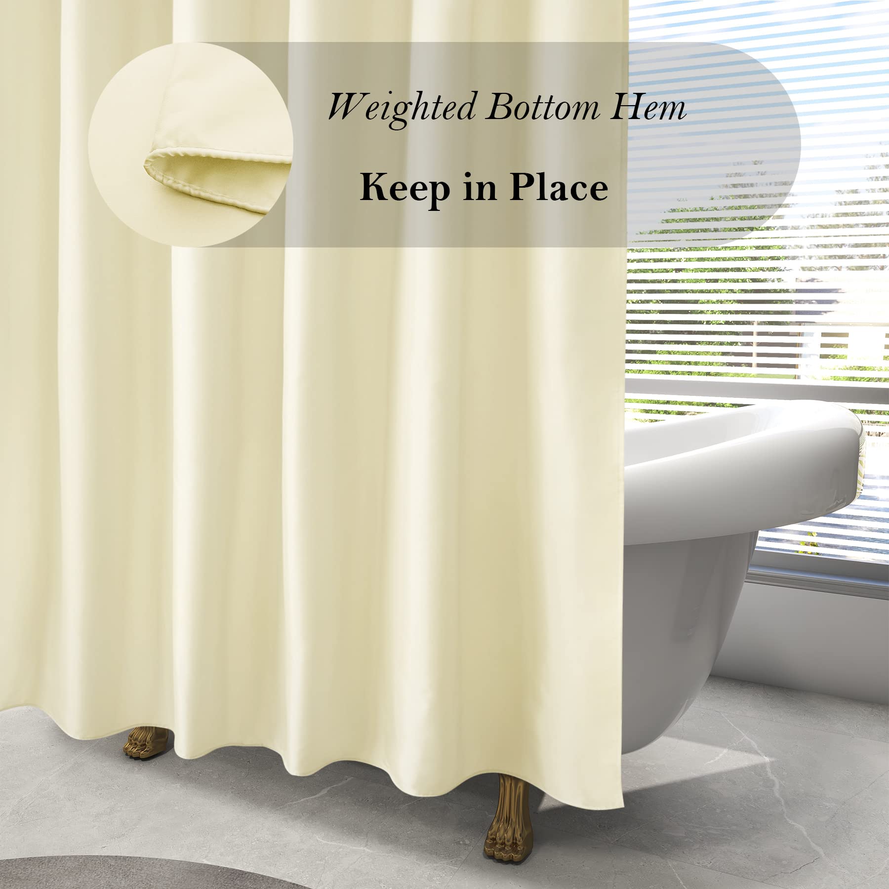 Aoohome 72X96 Inch Polyester Shower Curtain Liner, Extra Long Bathroom Curtain For Hotel With Hooks, Weighted Hem, Water Repelle