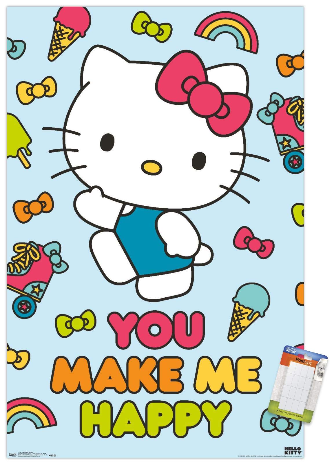 Trends International Hello Kitty - Happy Wall Poster, 22.375'' X 34'', Poster & Mount Bundle