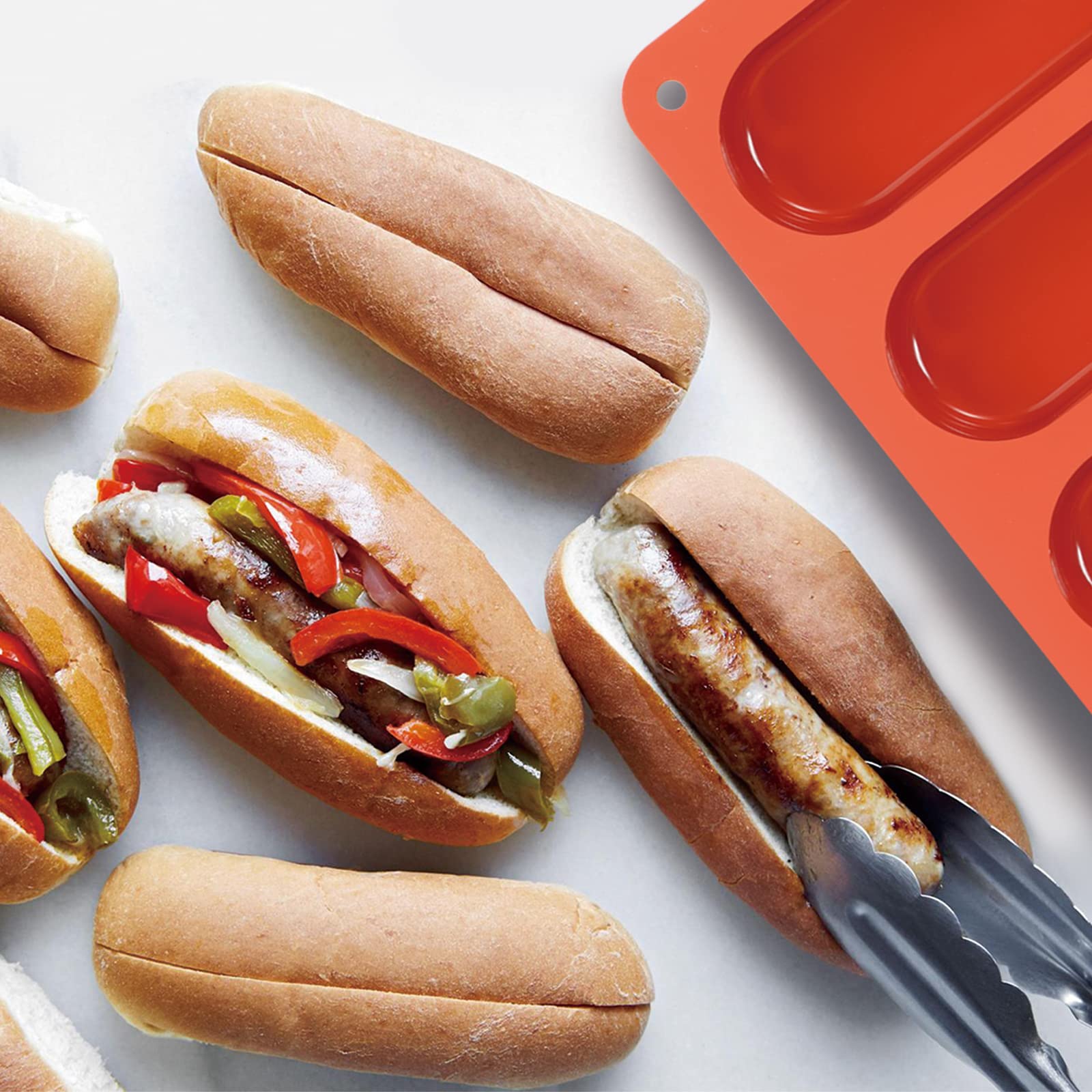Webake Hot Dog Bun Pan, 2 Pack Silicone Hotdog Bun Molds Nonstick Bread Forms Mini Baguette Sandwich Baking Tray For Hot Dog Bun