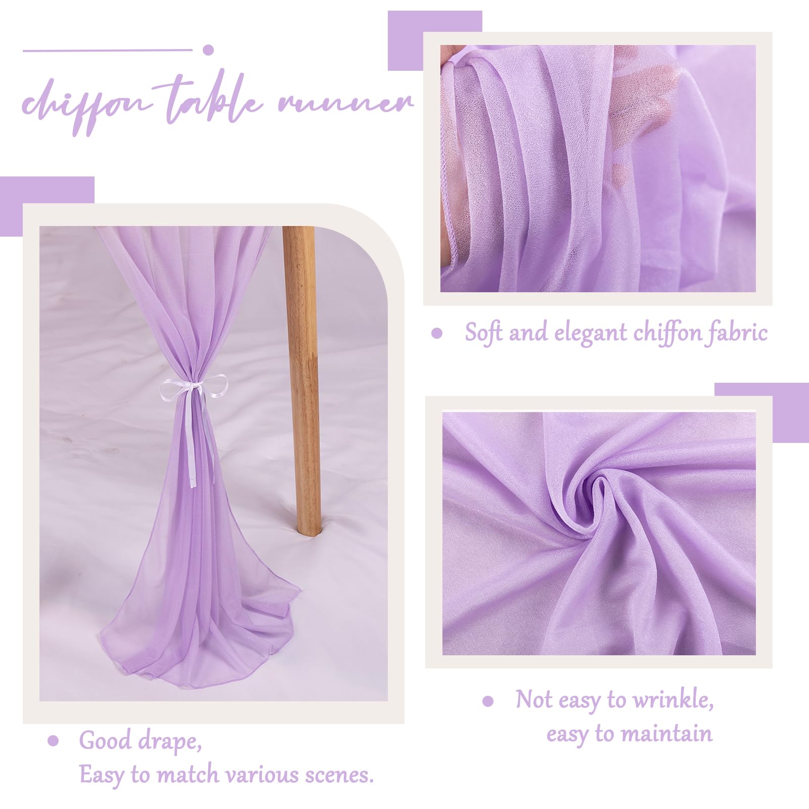 Ruiyok Lavender Chiffon Table Runner 30 X 120 Inches Romantic Sheer Fabric For Wedding Decorations, 10Ft Baby Shower And Birthda