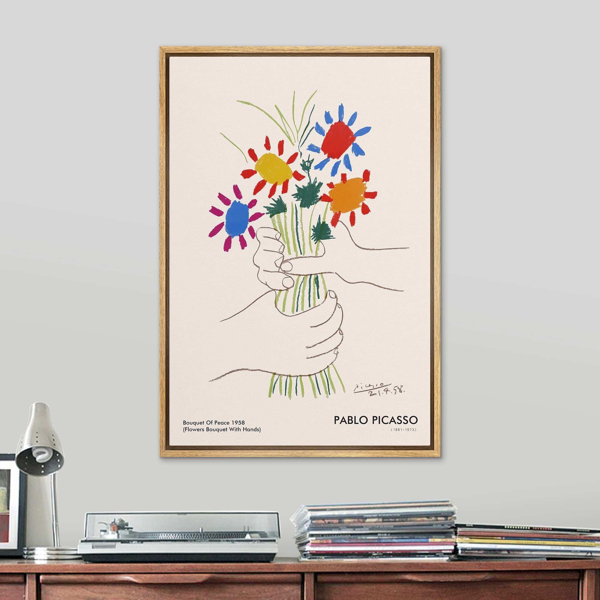 Signleader Framed Canvas Print Wall Art Pablo Picasso Flower Bouquet Peace Nature Wilderness Illustrations Fine Art Rustic Sceni