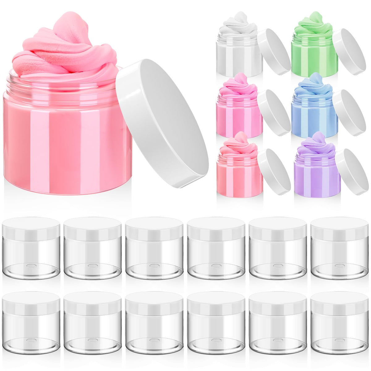 Patelai 16 Pack 4 Oz Empty Slime Container Jars With Lids Round Clear Plastic Jars Wide Mouth Refillable Storage Organizer For S