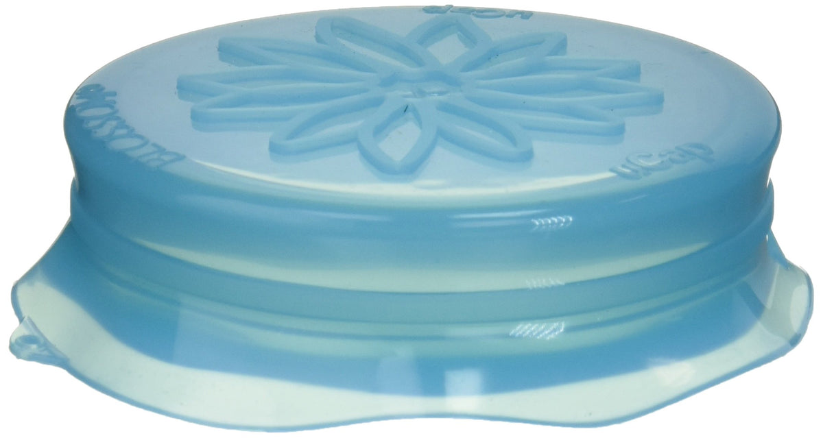 Blossom Mason And Canning Jar Sipping And Drinking Lid Caps, Silicone, For Wide Mouth Size Mason Jars, 4-Inches; Blue; 1 Lid