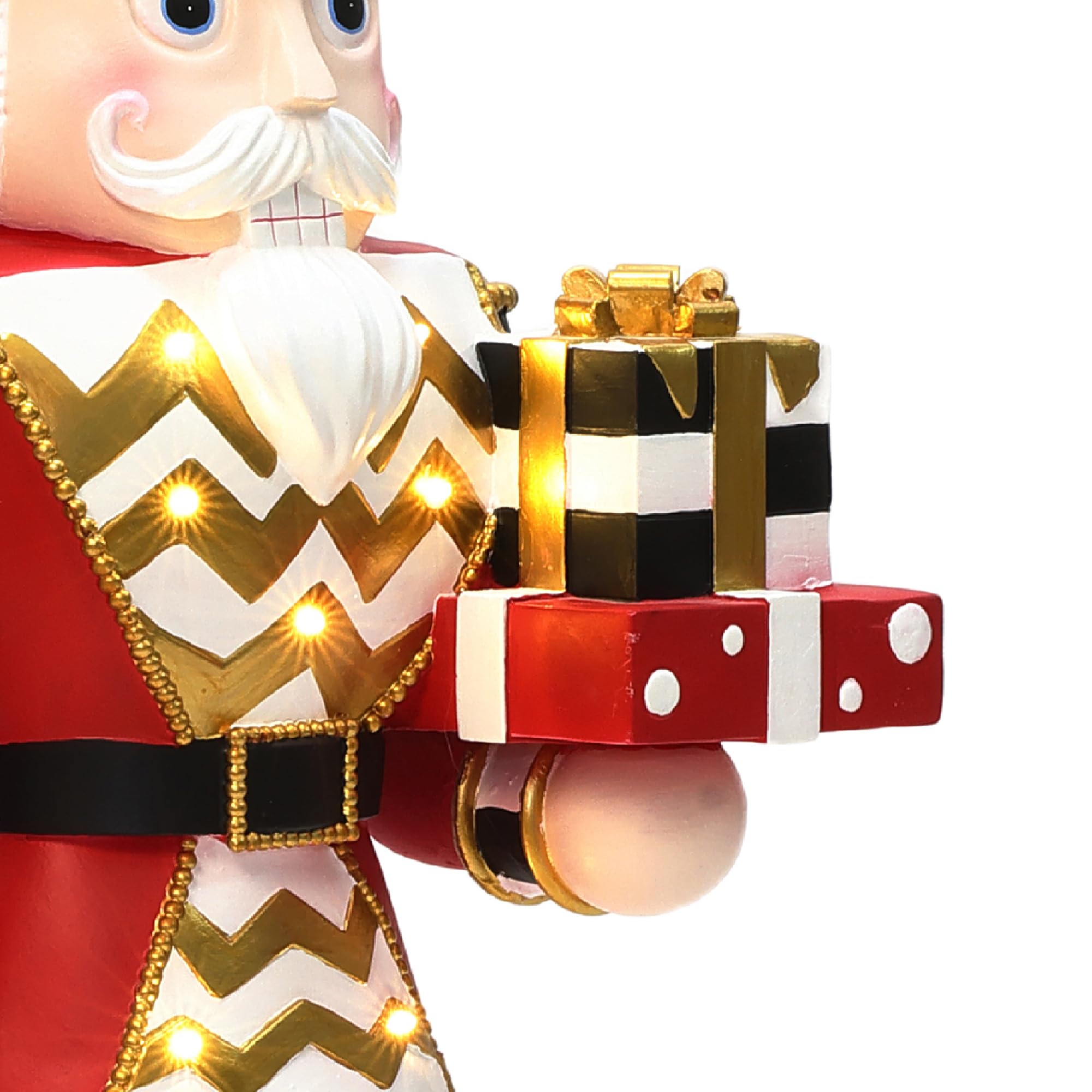 LuxenHome 3FT Tall Nutcracker Christmas Decoration, Large Holiday Nutcracker Soldier Statue with Gift Box, Lighted Figures Chris