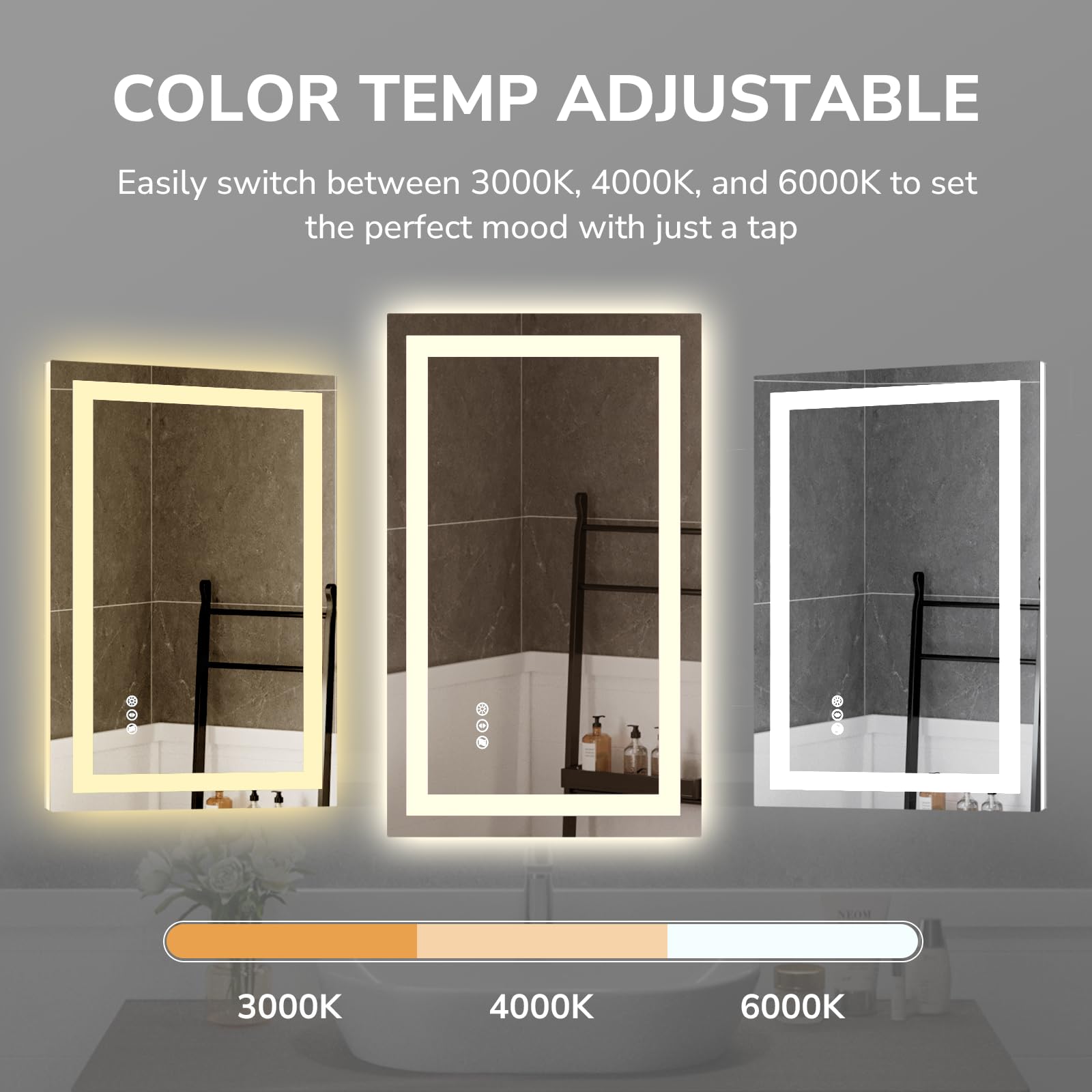 Ushower 48X36 Inch Modern Led Bathroom Mirror - Smart Backlit Vanity Mirror With Anti-Fog, Dimmable Lights, Wall Mounted, 1/5 In